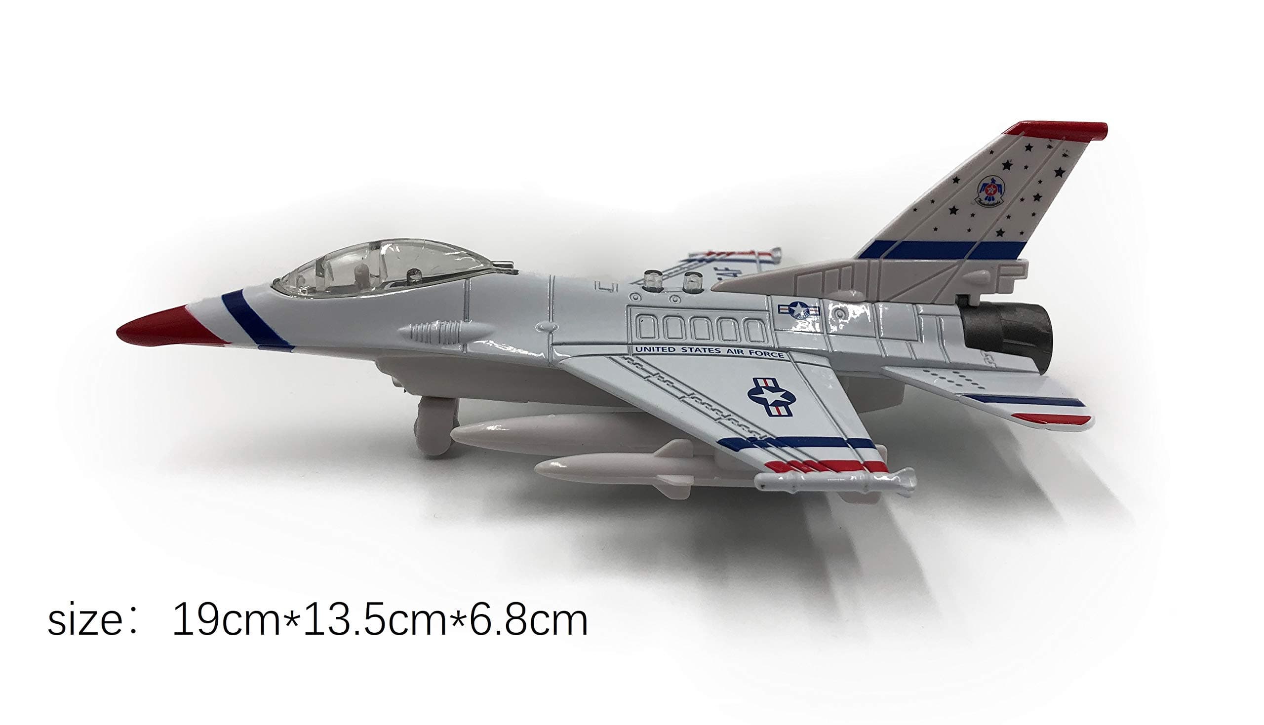 emosq® Diecast Die Cast Toy Model General Dynamics Lockheed Martin F-16 Fighting Falcon United State Air Force Pull Back Action Light Music Battery Included (White)