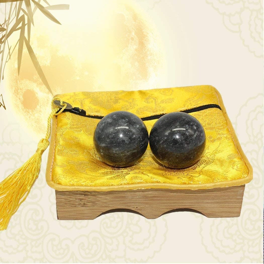 Angry Mole 001 1.4'' Natural Marble Baoding Balls,Chinese Massage Health Balls for Hand Exercise Therapy and Stress Relief-Charcoal Grey