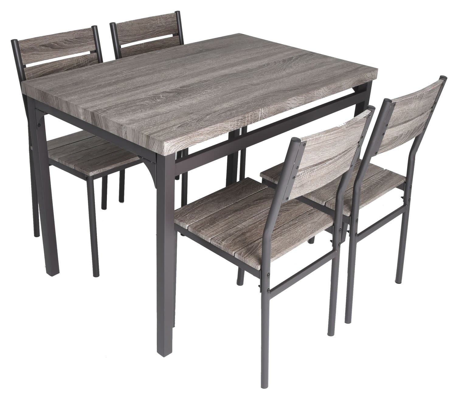 Zenvida 5 Piece Dining Set Rustic Grey Wooden Kitchen Table and 4 Chairs