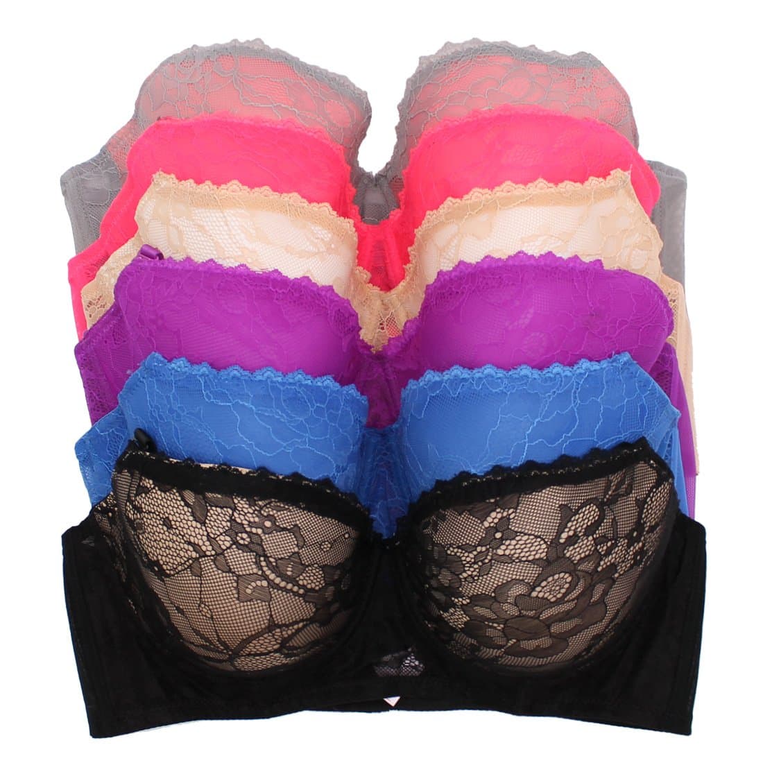 Youmita 6 Pack Lace Covered D, DD Cup