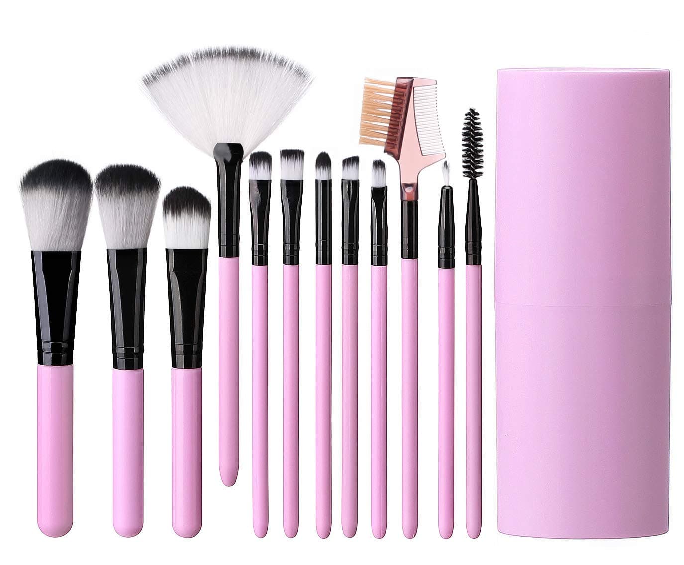 Elisel Makeup Brush Sets 12 Pcs Makeup Brushes Travel makeup brush set Eye shadow brush, foundation brush, blush brush and other cosmetic tools(Light Pink-Black Brush)