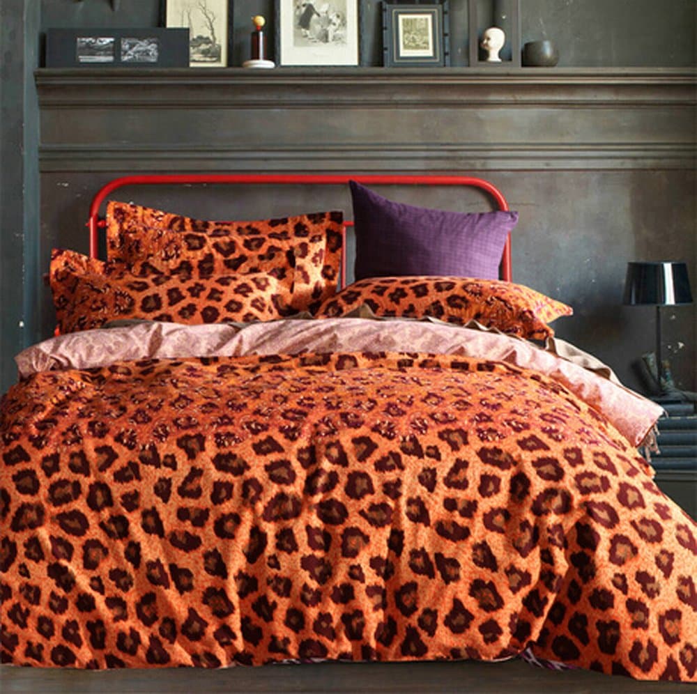 AndreannieKing Size Bedding Sets Leopard Print Soft Sanding Brushed Suitable for Autumn and Winter 100% Cotton Material 4pcs Set Duvet Cover Bed Sheet Pillowcase Without Comforter
