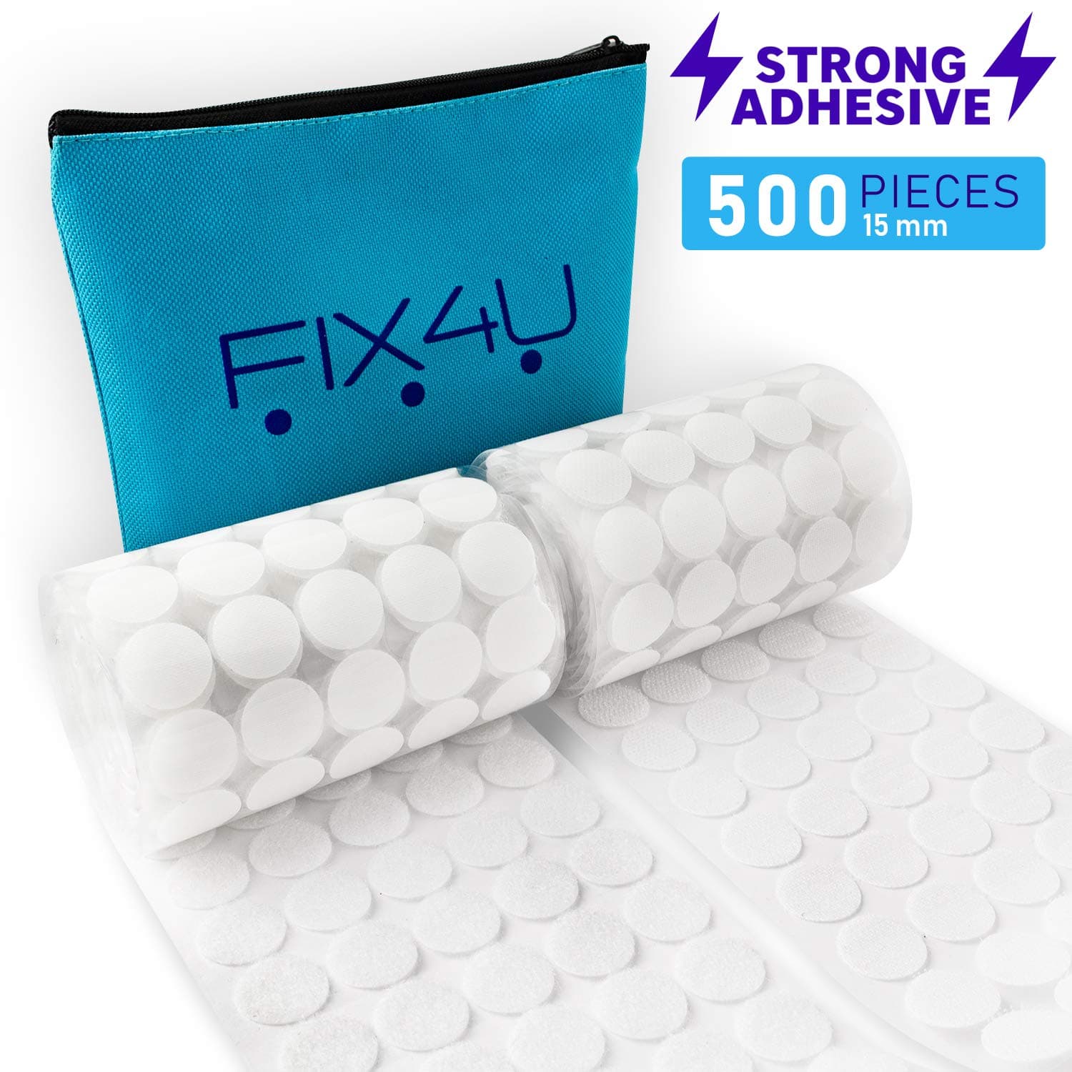 Hook and Loop Dots Strips with Self Adhesive – 500 PCs White Tiny Hook Loop Roll Coins – 0.59 Inch (15 mm) Heavy Duty Sticky Back Coins – 3m Hook Tape Circles for Crafts, Classroom, Office, Home