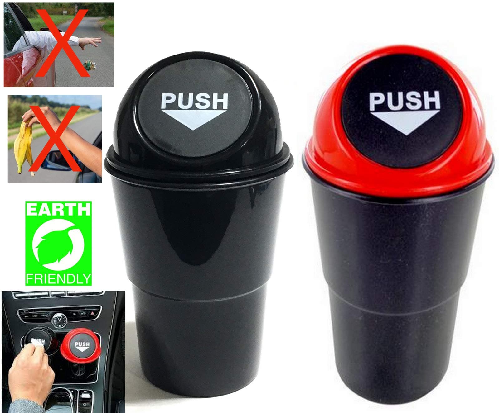 Azi 2 Car Cup Holder Trash Can Garbage Bin with Spring Loaded Lid - Keeps Your Car Clean - for Each Car or Front & Back Seats - Fits Standard Cupholder