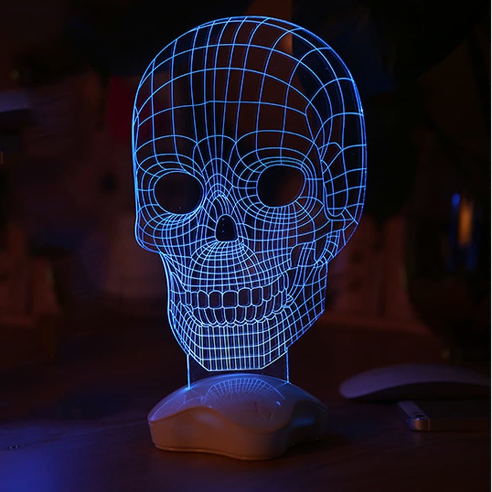 3D Visualization LED Light, JVR LH46 Skull Shape Optical Illusion Night Light Sculpture Home Decoration Lamp Desk Light with Touch Control Clover Base for Kids Families Creative Gift, Blue Light