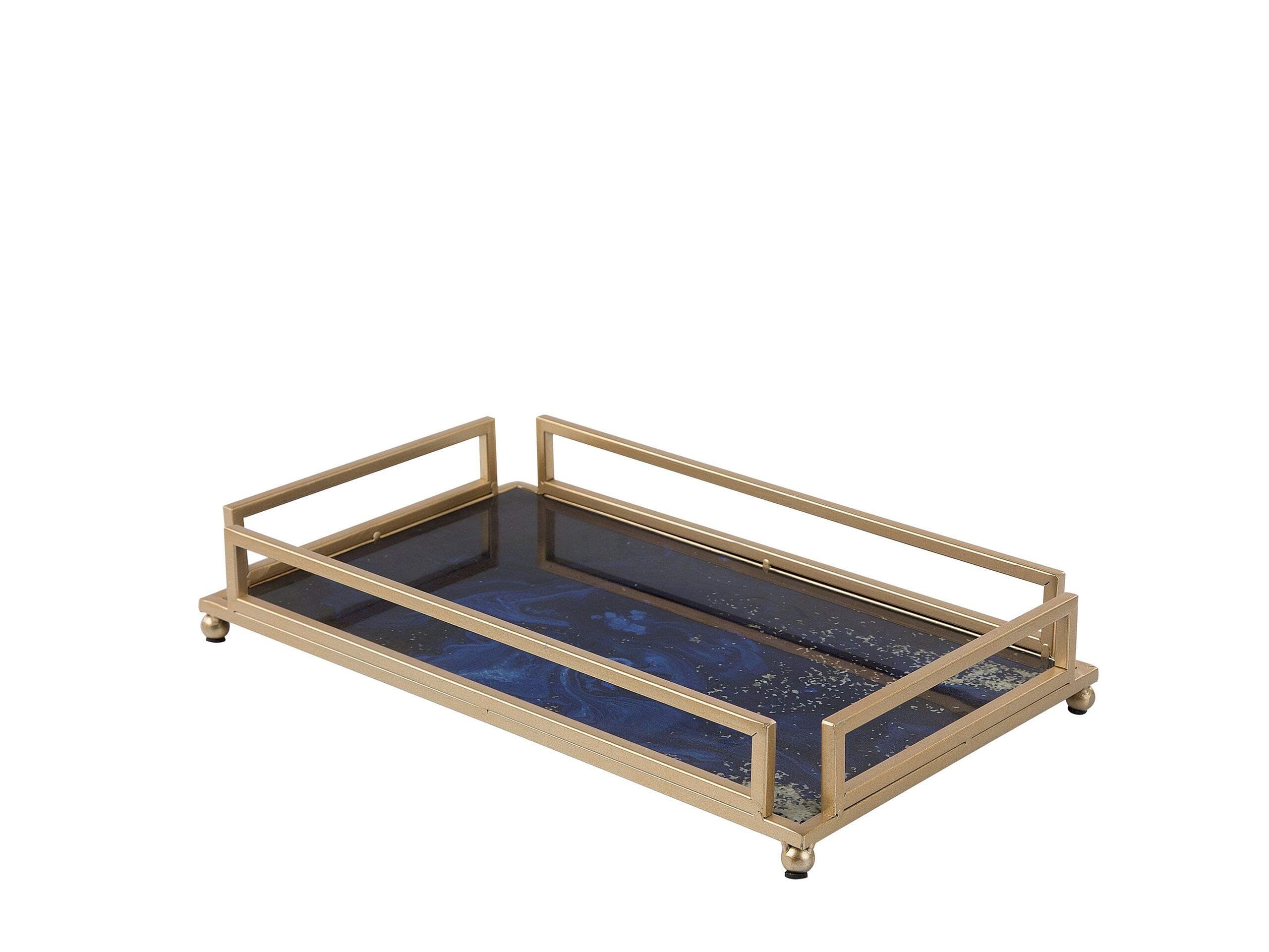Beliani Decorative Rectangular Tray Jewellery Serving Aquarel Effect Blue Gold Privas