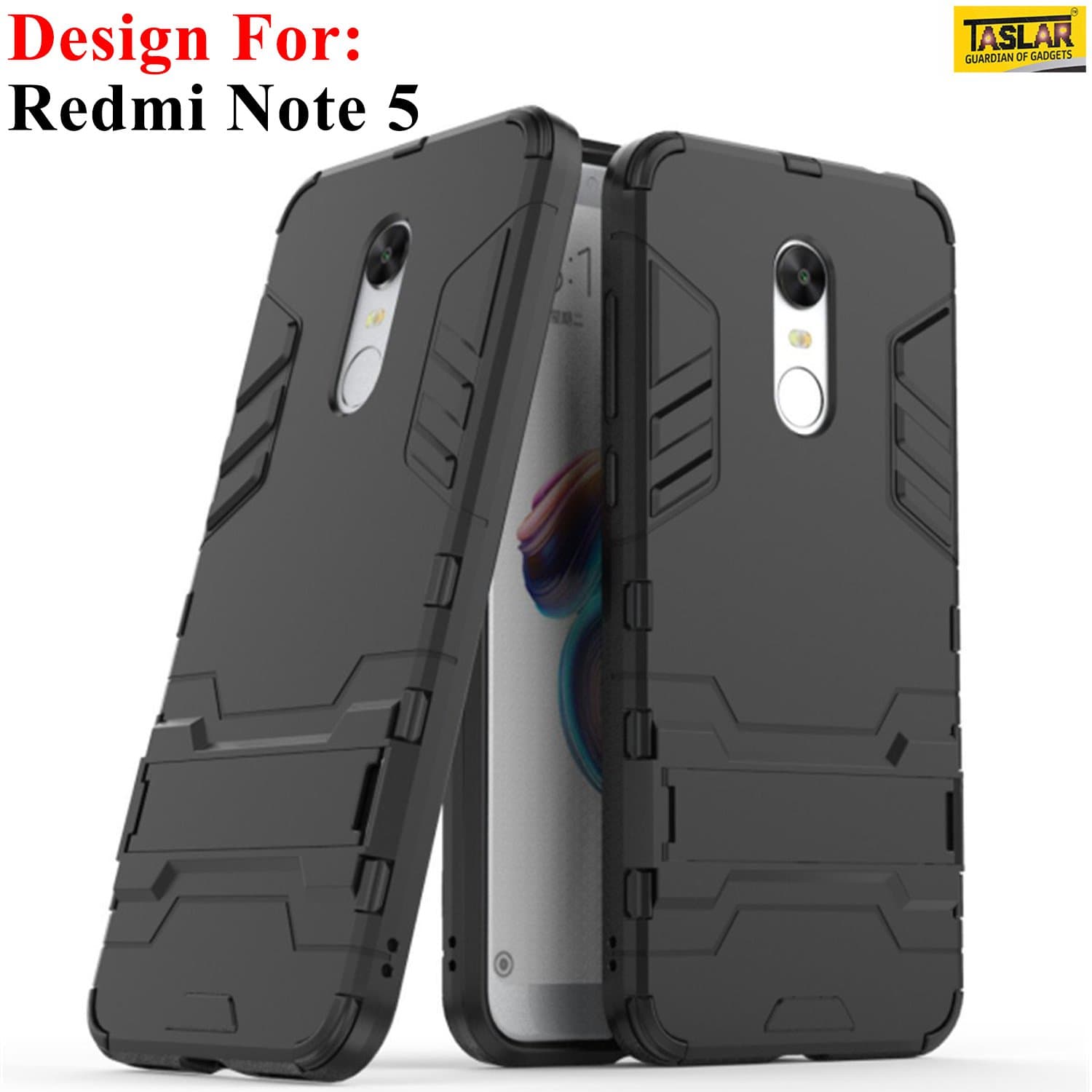 Taslar® Dual Layer Hybrid Armor Stand Cover Case Protector Back Cover Kickstand for Xiaomi Redmi Note 5,(Black)