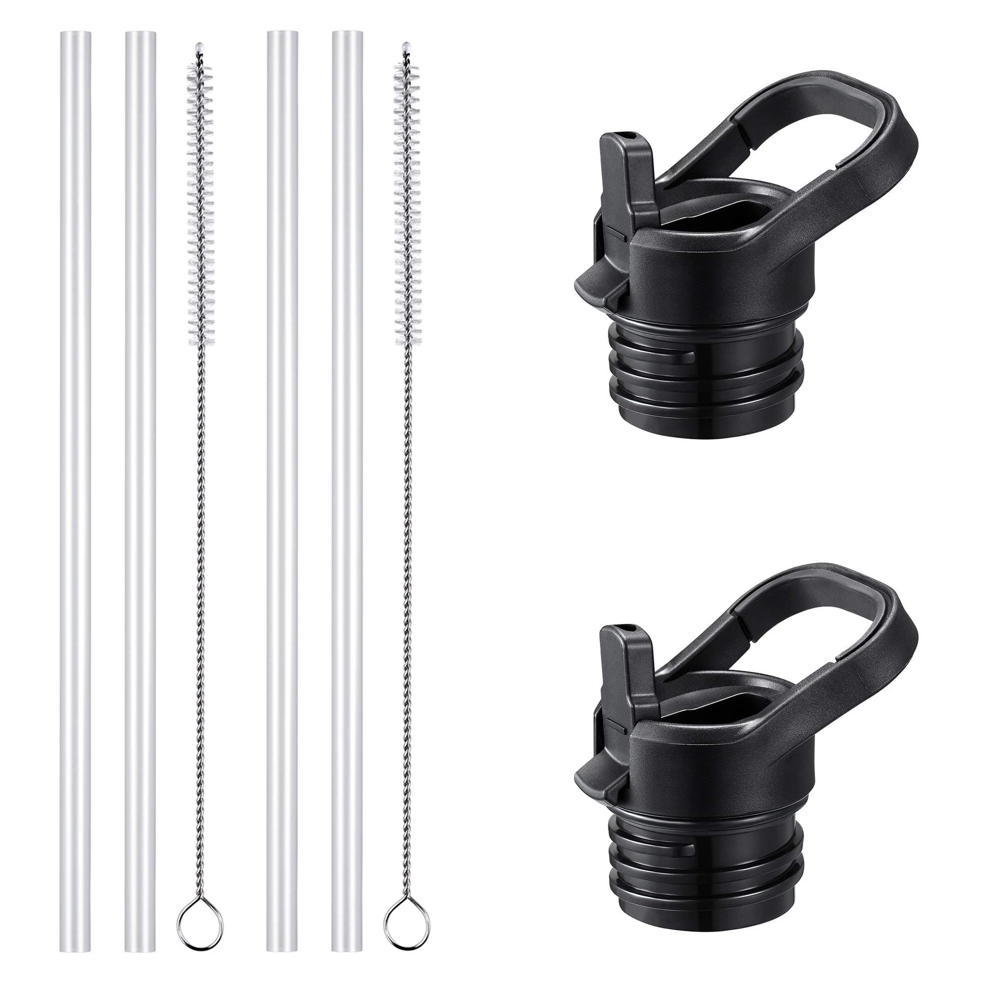 Vmini Straw Lid (2 Pack), Compatible with Hydro Flask Standard Mouth Water Bottle and More, Wide and Fixed Handle, 4 Straws and 2 Brushes