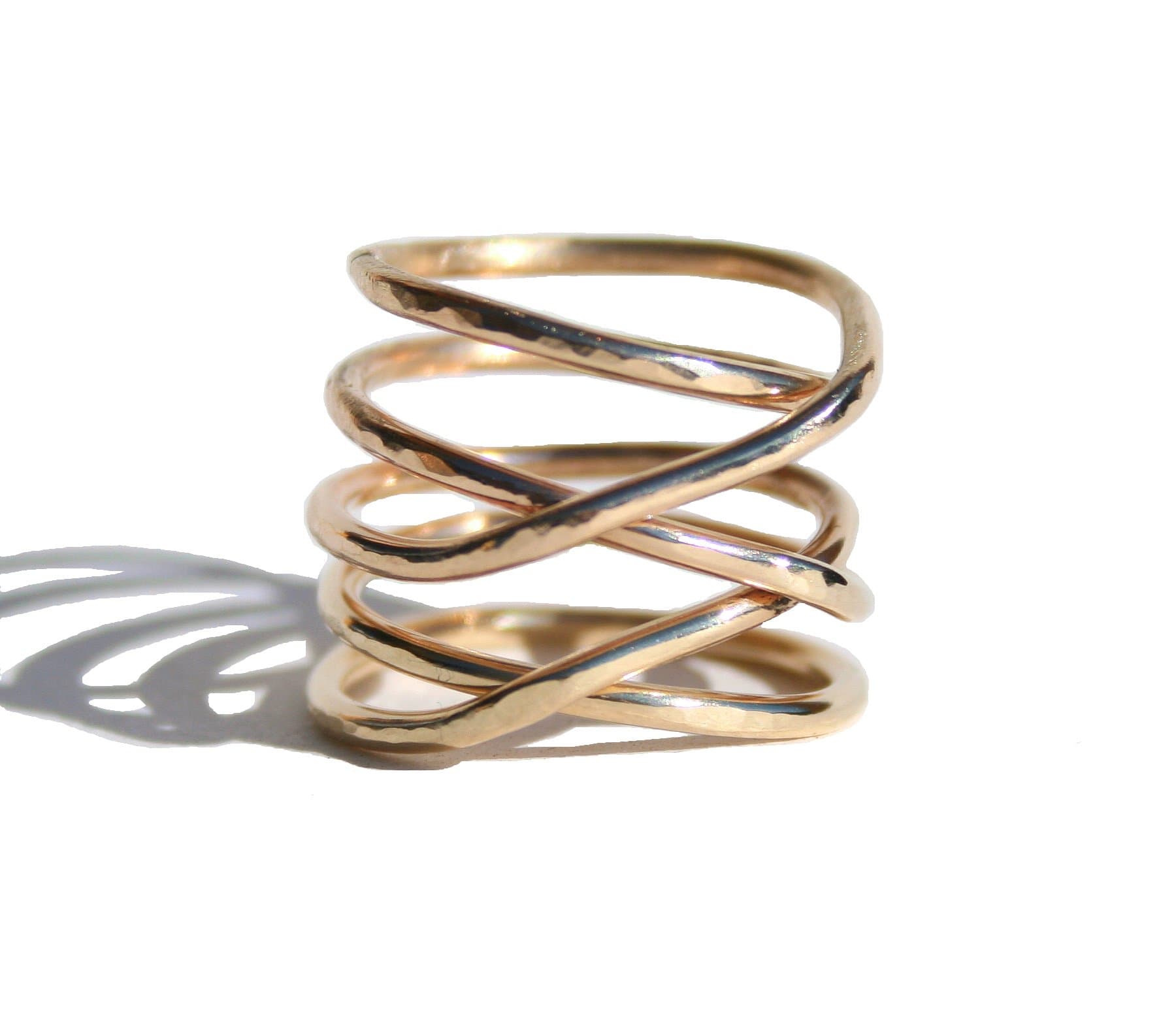 14k Gold Filled Twisted Ring - Thick Hammered Stacking Ring