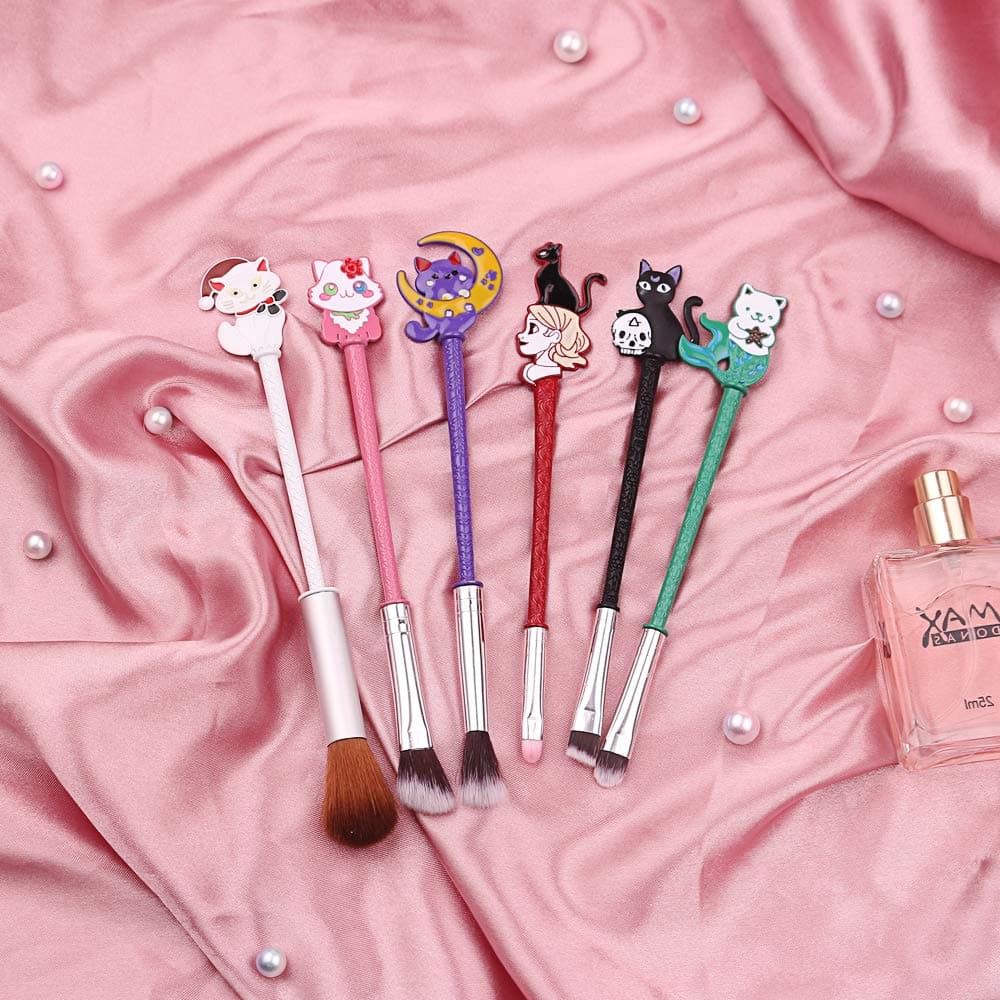 Magic Sakura Makeup Brushes Set - 6pcs Cosmetic Makeup Brush Set Professional Tool Kit Set Pink Drawstring Bag Included (Cat)