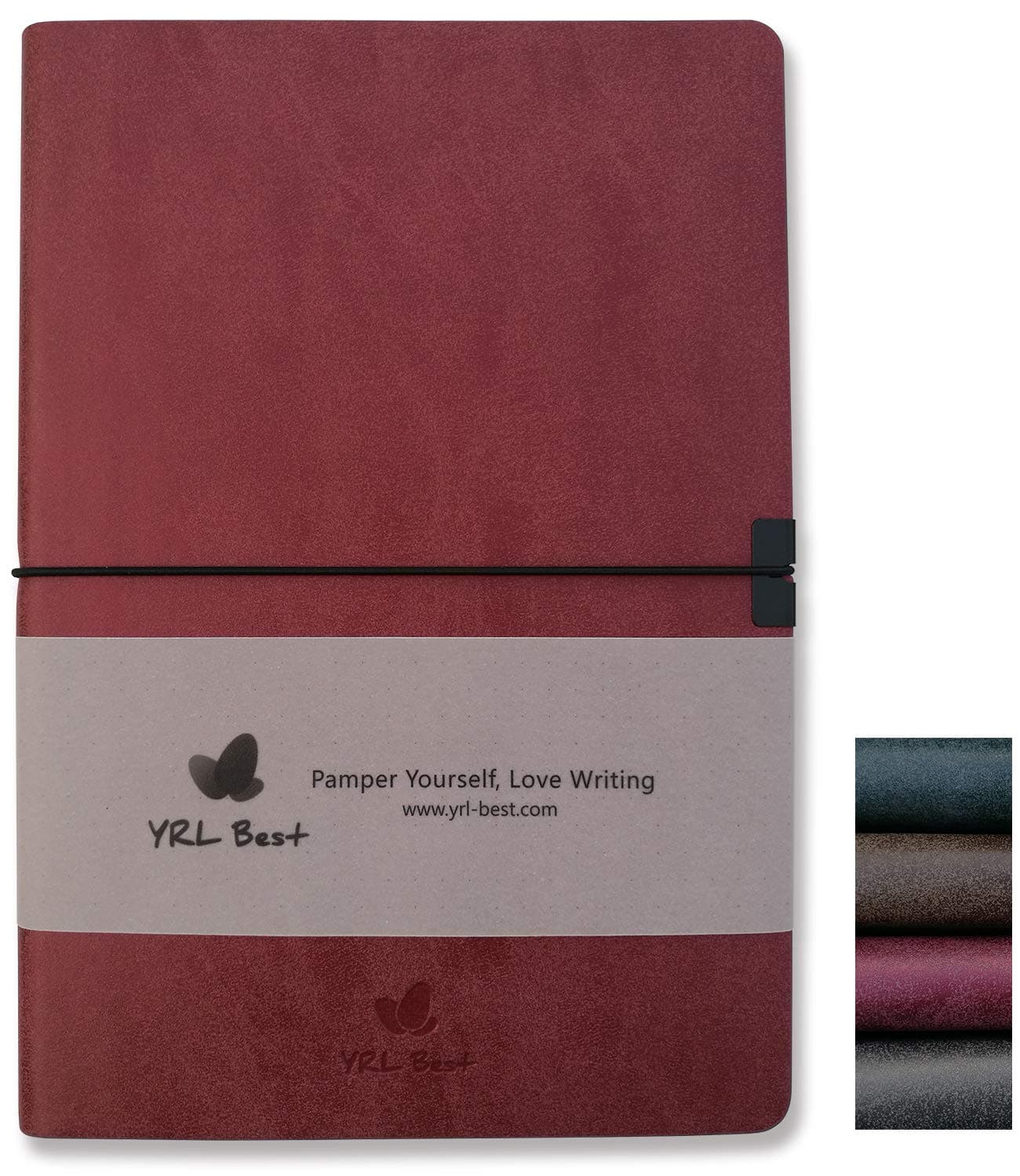 YRL Best Writing Journal/Notebook, Dotted/Dot Grid, A5 Medium Size, 5.8x8.3", 304 Pages, Premium Faux Leather Soft Cover, Sewn Bound, Elastic Band, Inner Pocket, Lays Flat, Red