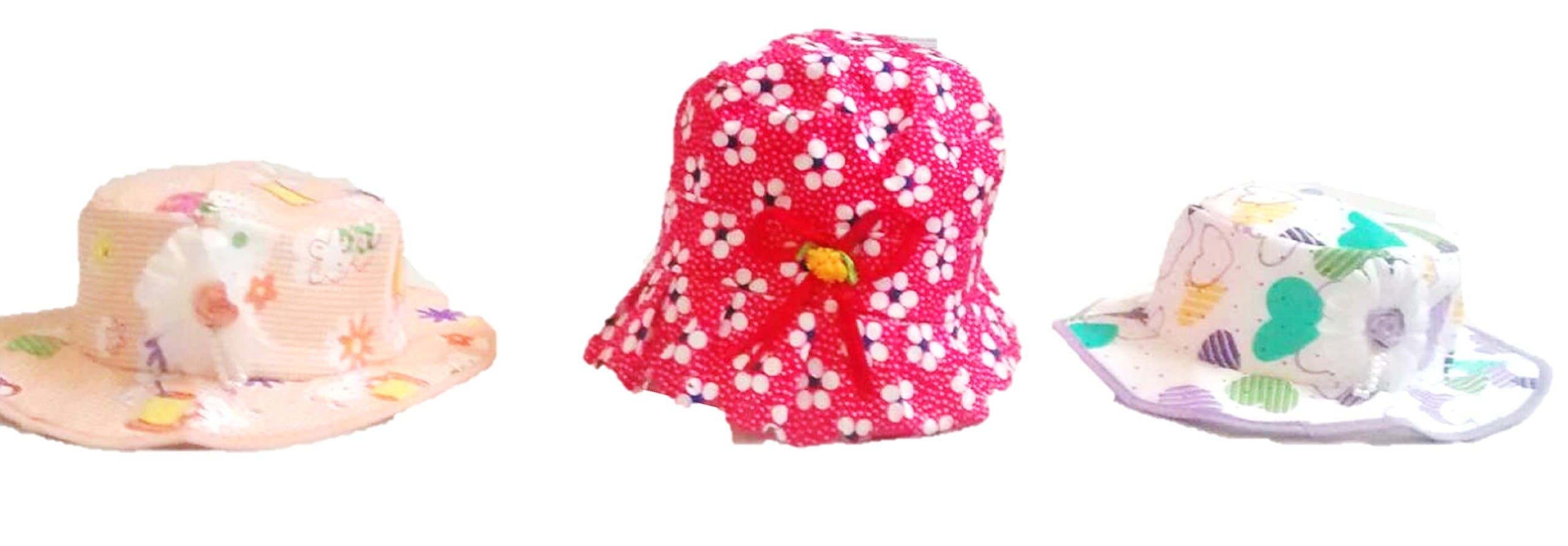 New Jain TradersBonnet Round Printed Sun Hat (Cap) - Set of 3 - Baby Girls