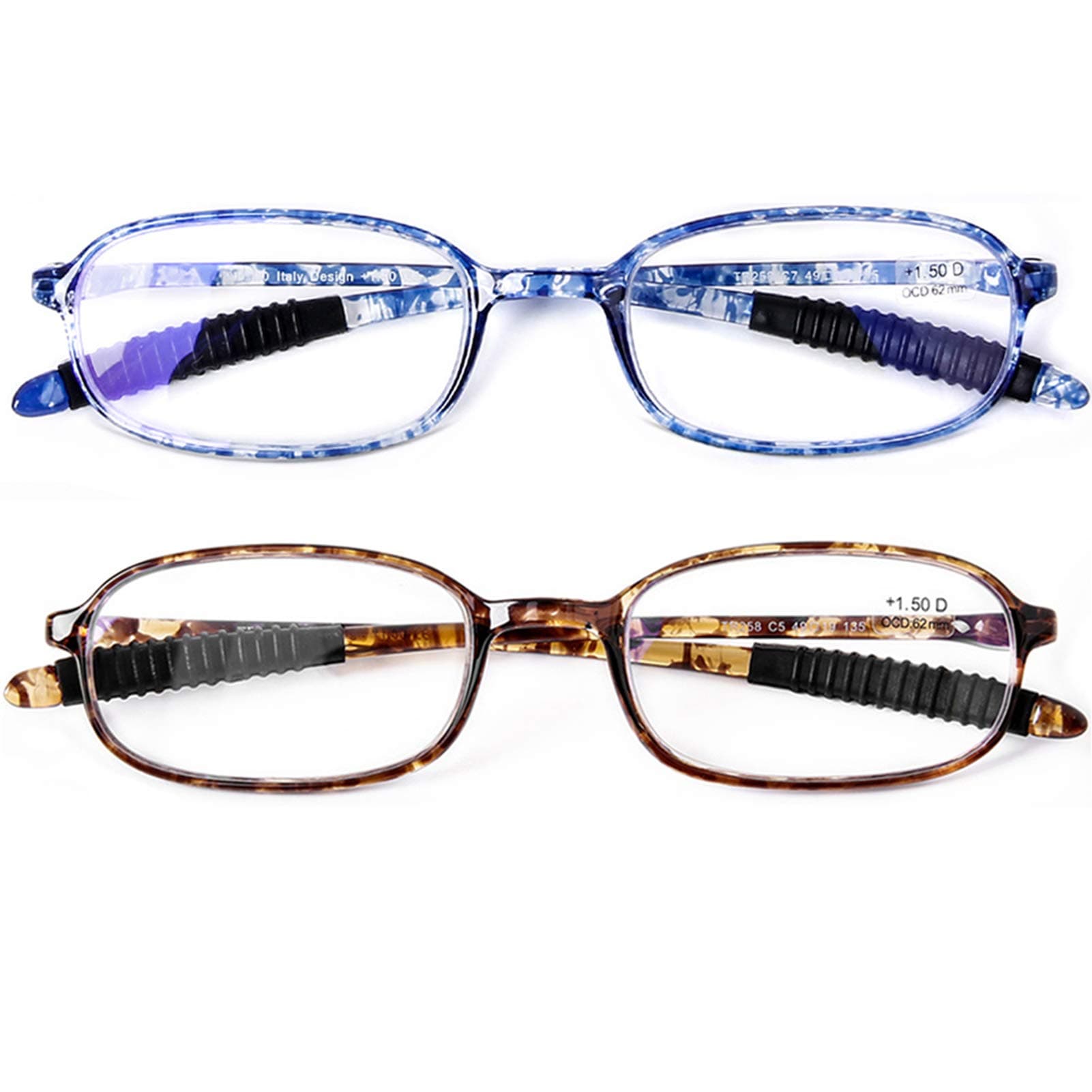 AQWANO 2 Pack Blue Light Blocking Computer Reading Glasses UV Protection Flexible TR90 Frame Lightweight Readers Glasses for Women Men +1.0