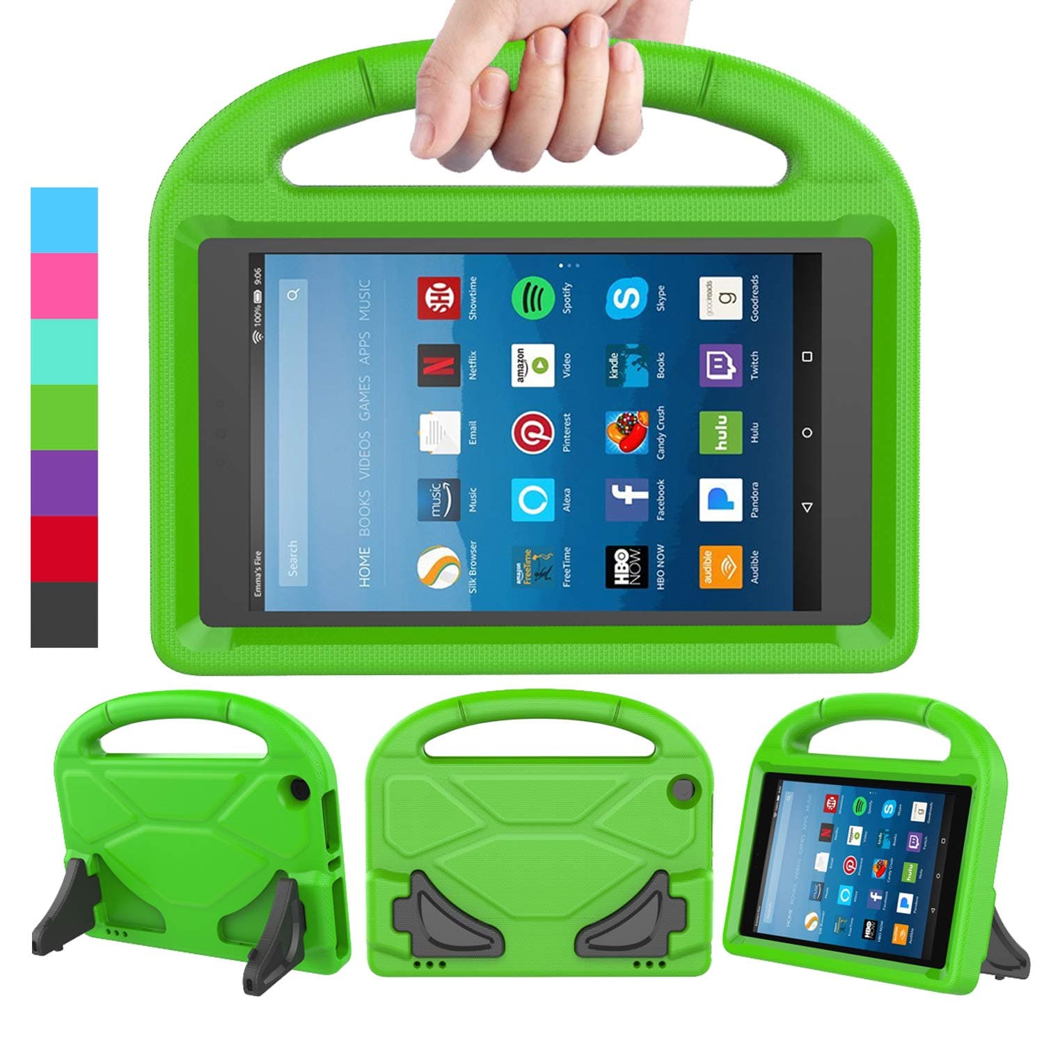 LEDNICEKER Kids Case for Fire HD 8 2018/2017/2016- ShockProof Handle Friendly Convertible Stand Kids Case for Fire HD 8 inch Tablet (7th & 8th Generation Tablet, 2016 & 2017 & 2018 Release) - Green