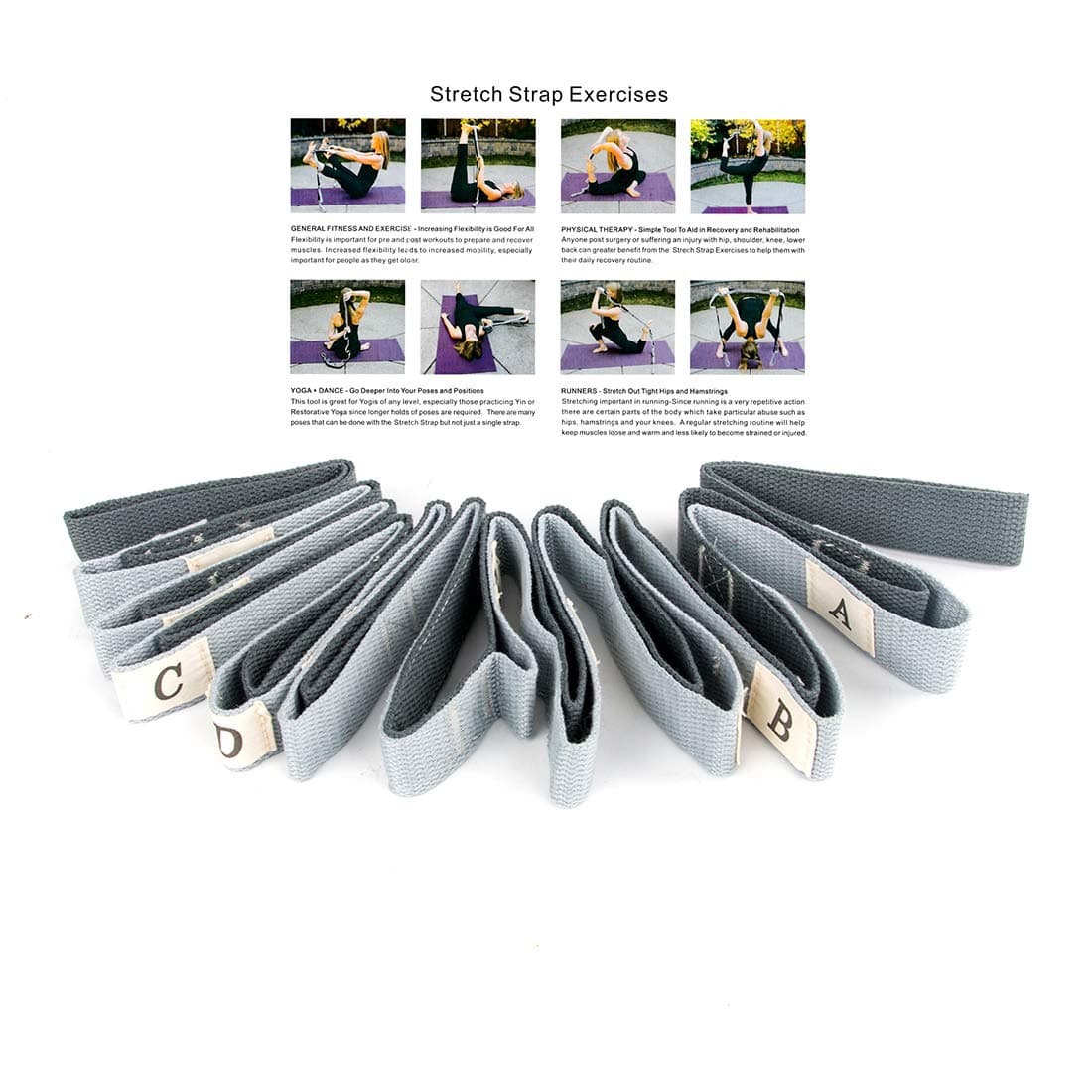 ECHAIN Yoga Stretch Strap 12 Loops Physical Therapy Multi-Grip Pilates Stretching Belt -Workout Instruction Included