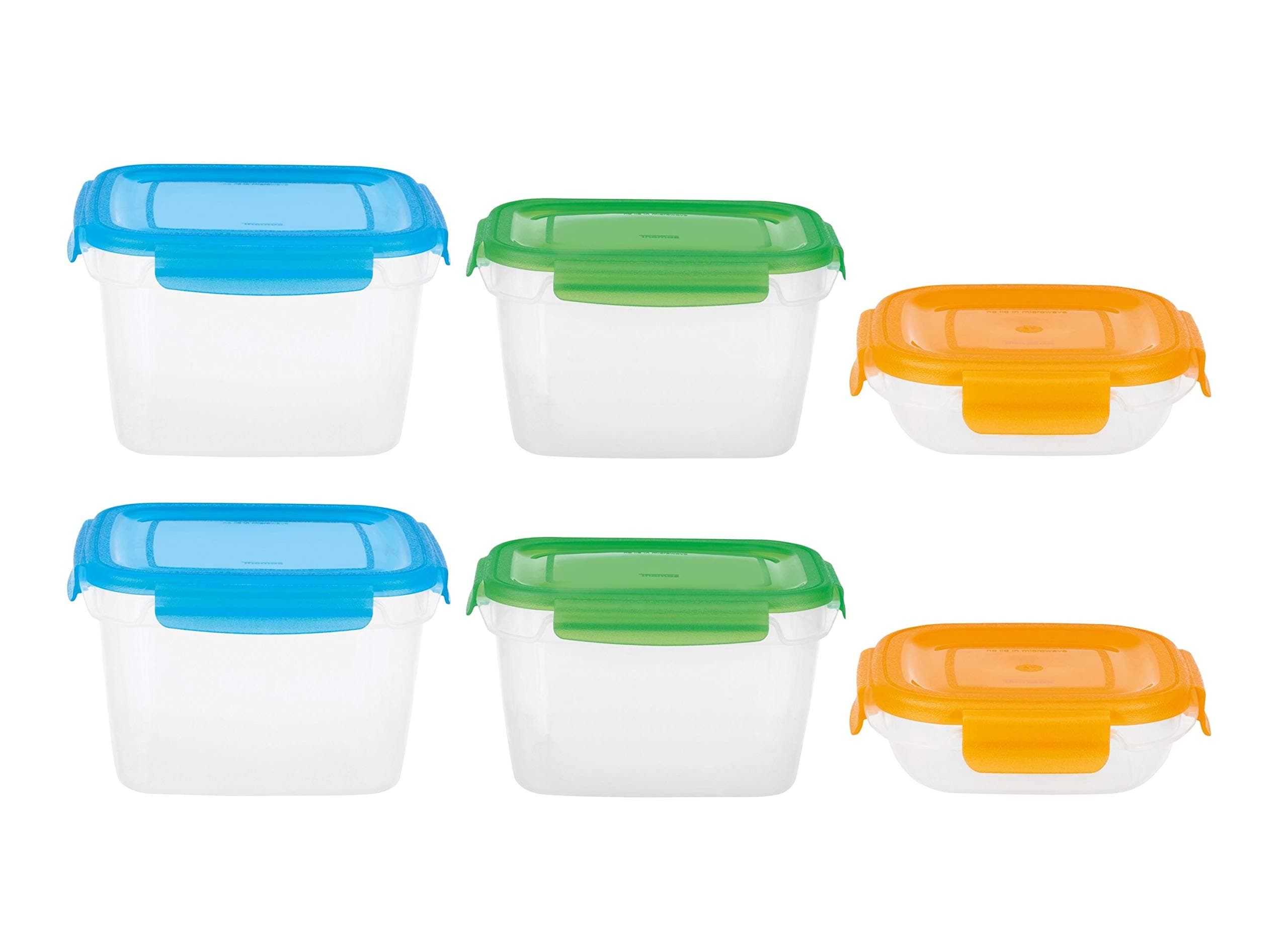 Thomas Fresh4 Storage Set Including 2X 1.9L Rectangular, 2X 0.5L Square and 2X 2.9L Square Plastic Storage Containers