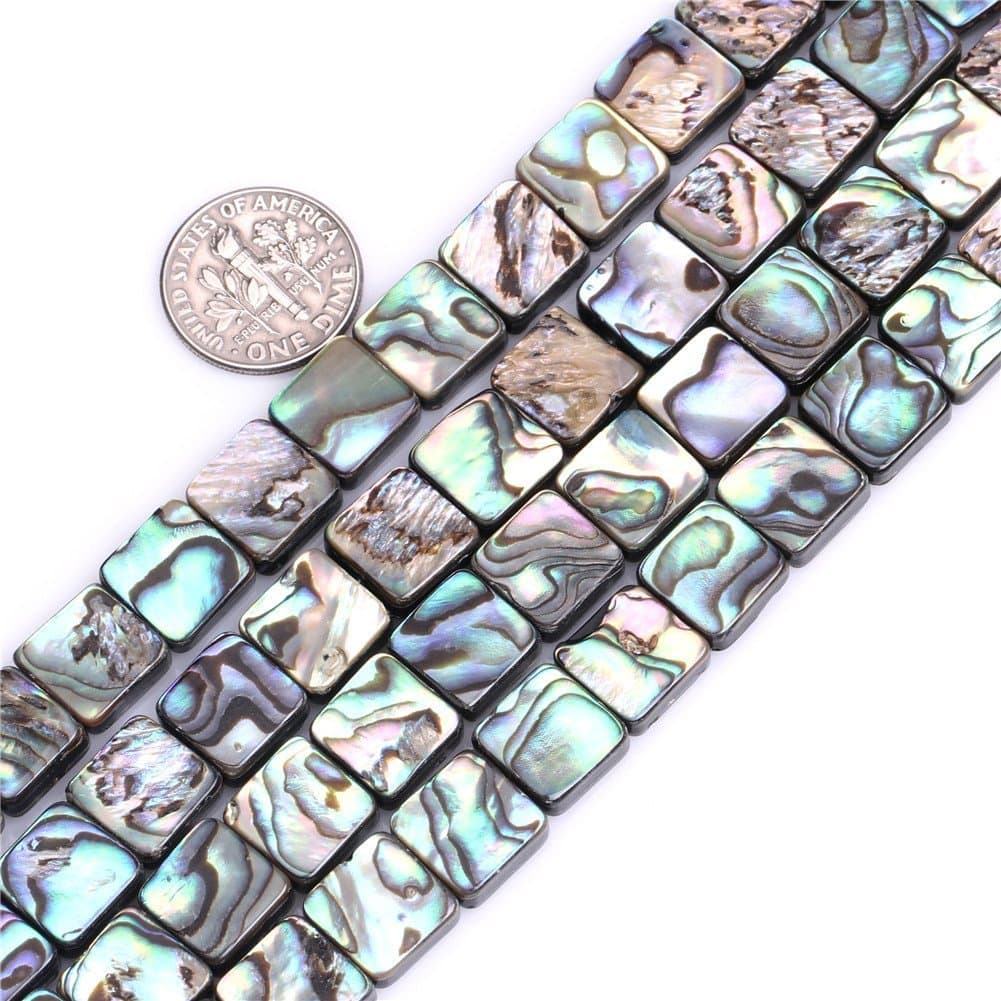 10mm Natural Flat Square Abalone Shell Semi Precious Gemstone Beads for Jewelry Making (39pcs/Strand)