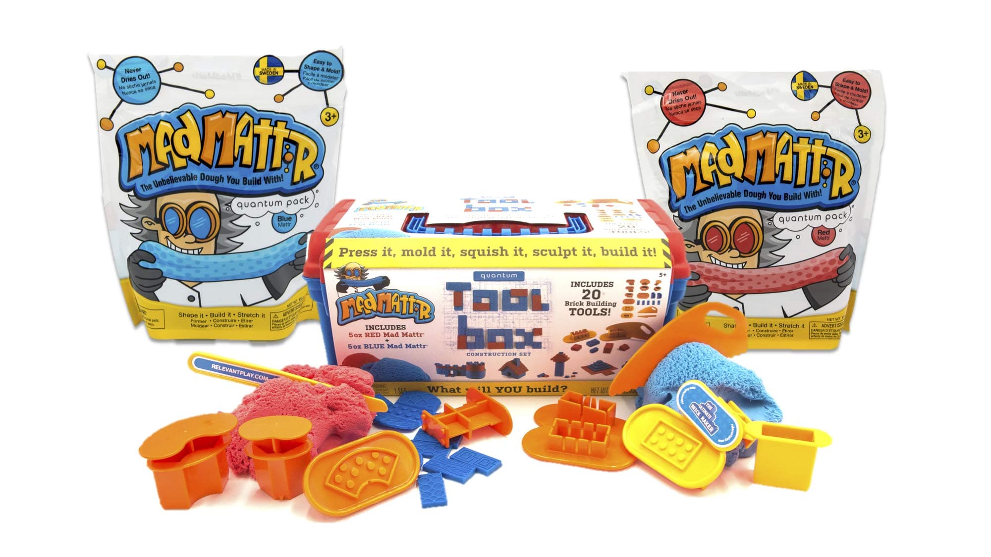 Relevant Play Mad Mattr Quantum Tool Box Bundle with 2 Extra 10oz Packs (30oz of Mad Mattr Total)