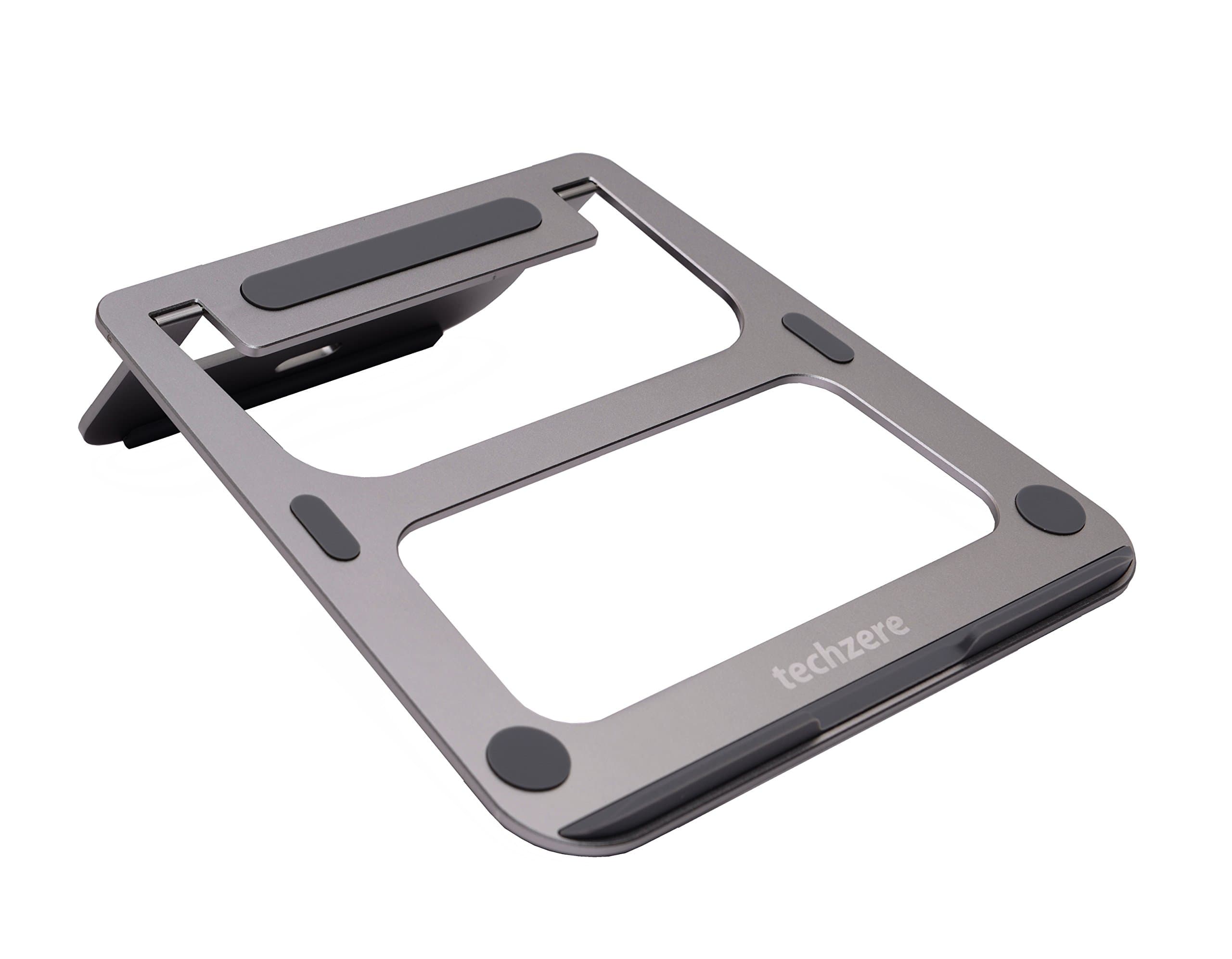 Techzere Anodized Aluminium Lightweight Ergonomic, Air Vented Multi-Function Folding Portable Table Stand for Laptops (Space Grey)