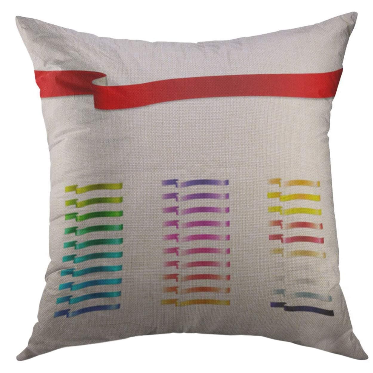 Mugod Decorative Throw Pillow Cover for Couch Sofa,Red Bow Colorful Ribbons Green Golden Home Decor Pillow Case 18x18 Inch