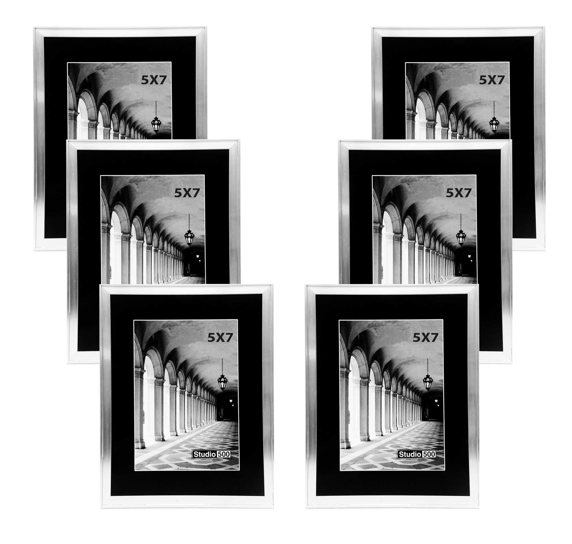 Studio 500~ 6PC Value Pack, Silver 5 x 7 Picture Frames, Clean Cut Picture Frame Collection