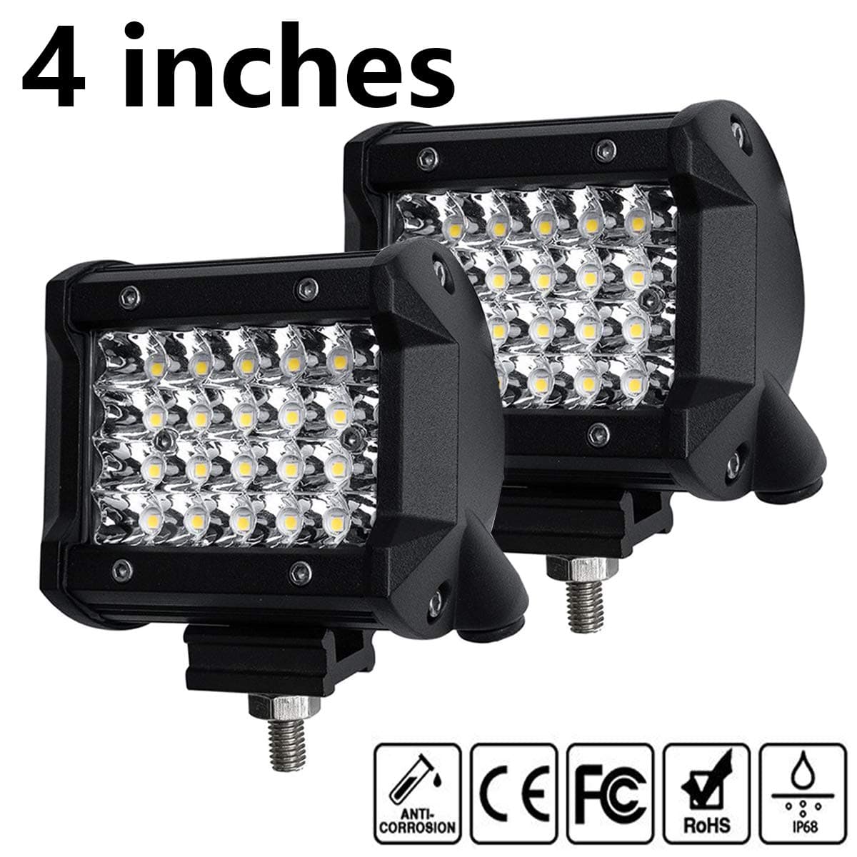 LED Light Bar Driving Work Lights 4In 2PCS LED Flood Light Pods Quad Row Cube Fog Lights Spot Beam for Truck Boat ATV SUV (2PCS,4In-4R)
