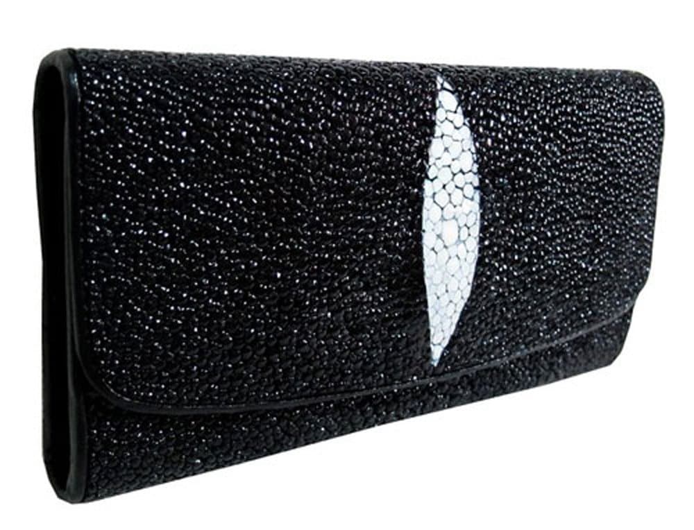 Stingray Leather Deluxe Tri-fold Wallet in Black