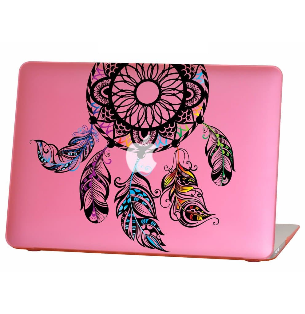 Rubberized Hard Case for 13 inch Macbook Air model number A1369 and A1466, American Indians dream catcher design with the pink bottom case, Come with Keyboard Cover