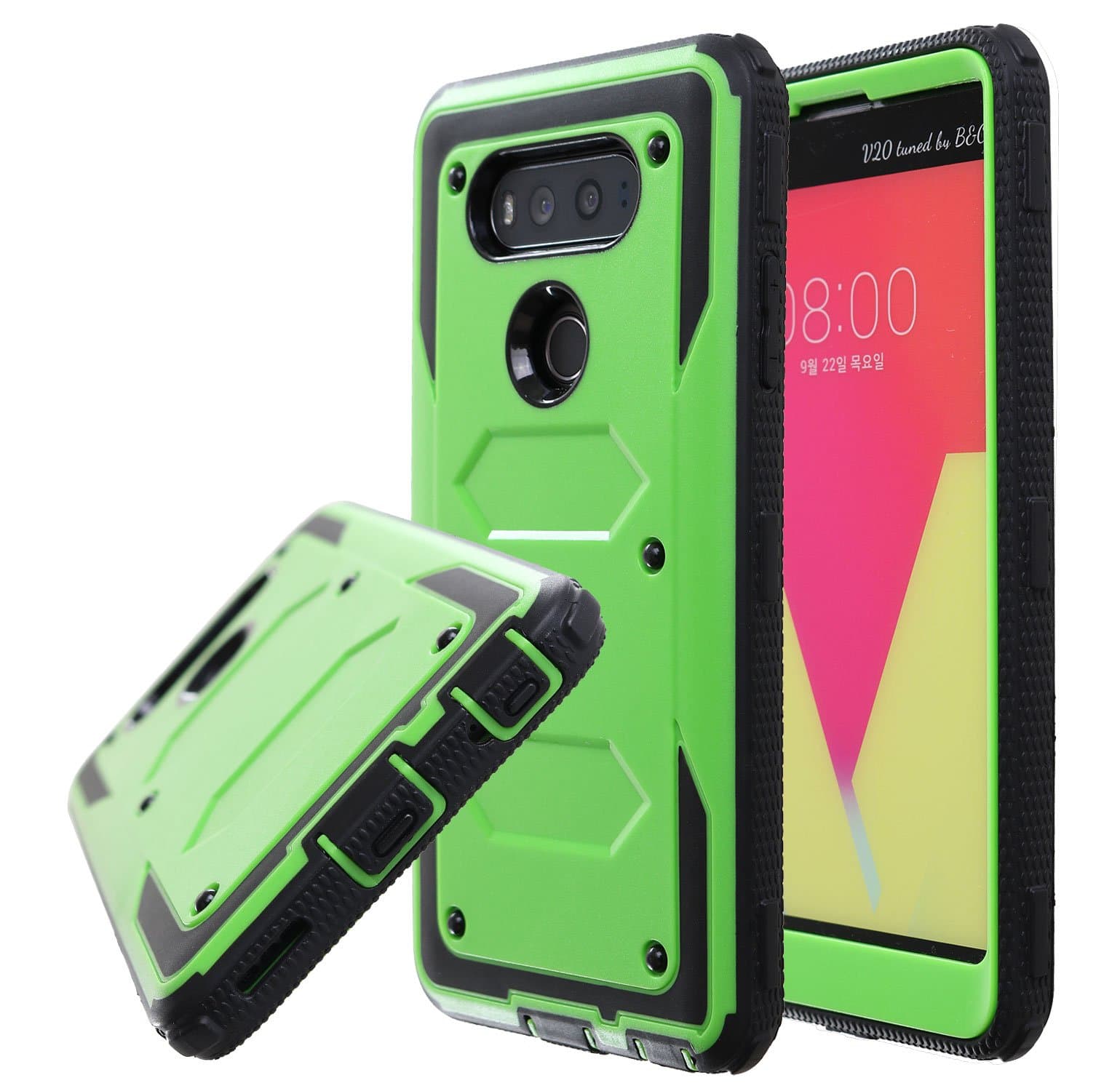 Guardful Rugged Tough [Dual Layer] Armor Overlay Case [Shockproof] Protective Hybrid Case for LG V20 (Bumper Green)