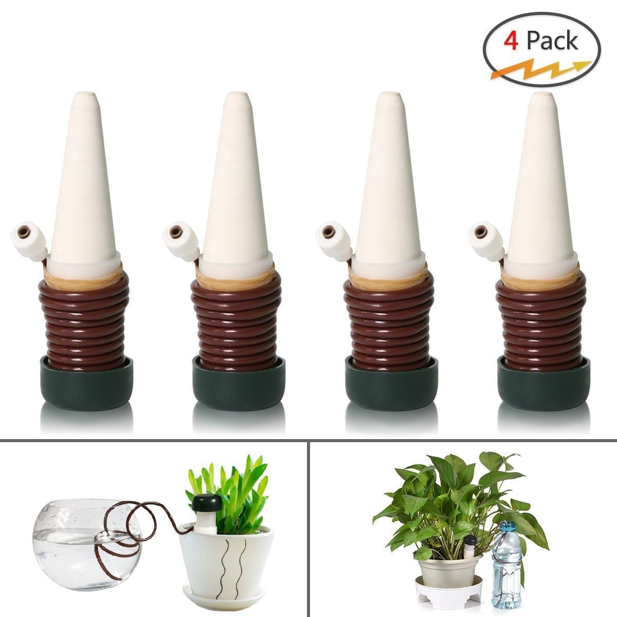 Jowneel 4 or 8 Pack Automatic Slow Release Vacation Plant Waterer,Garden Cone Watering Spikes,Self Watering Syste Irrigation Watering Device for Outdoor & Indoor Use (4Pack)