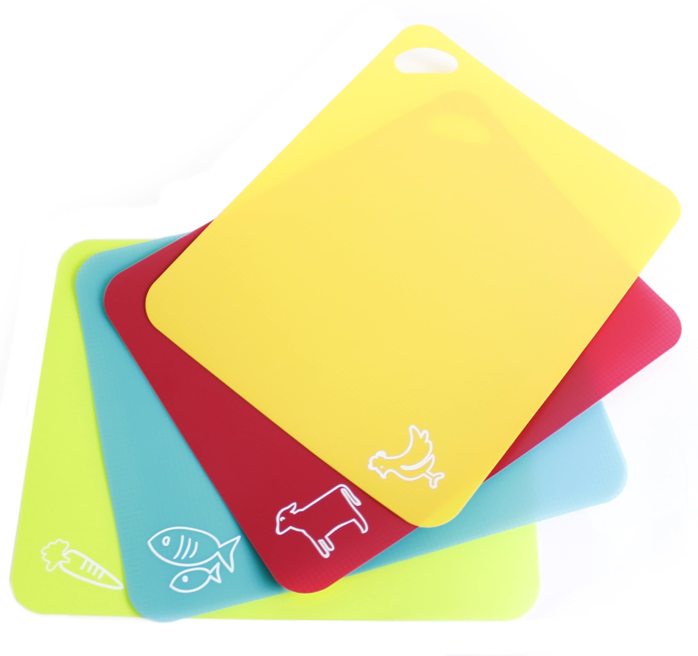 Neoflam 15'' 4pc Thick Flexible Coded Cutting Board Mats Set with Food Icons Slip Waffle Back Grip, BPA Free, Non-Porous, Dishwasher Safe for Kitchen Prep, One Size, Multicolor
