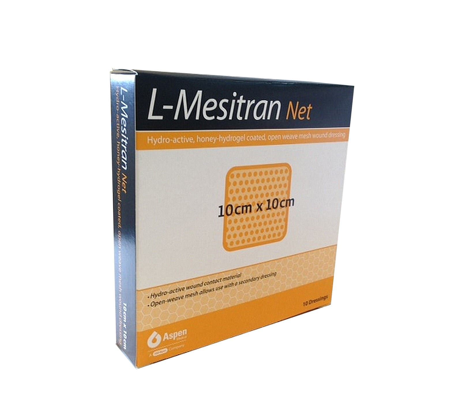 L-Mesitran Net Hydro-Active Honey-Hydrogel Coated Wound Dressing 10cm x 10cm - Pack of 10