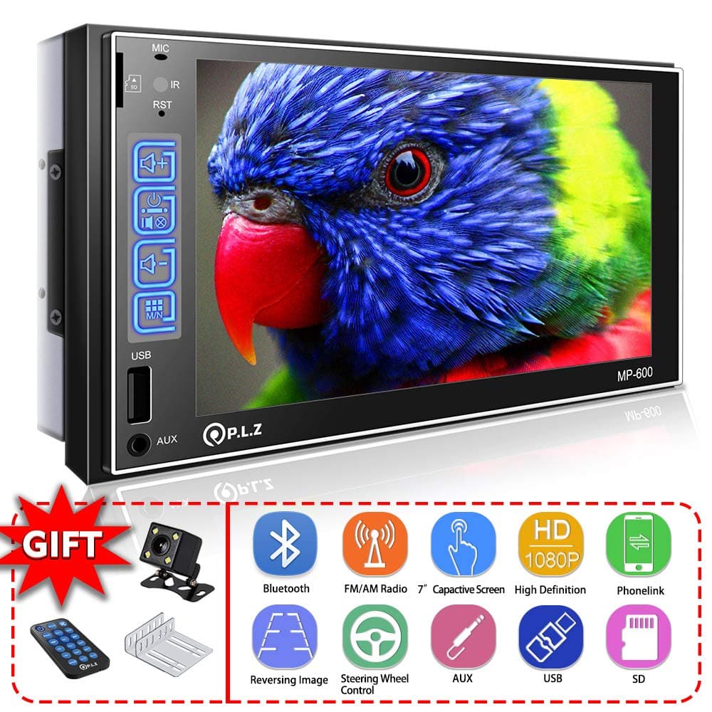 Double Din Car Stereo in-Dash Car Stereo Receiver with Bluetooth, 7'' Capacitive Touchscreen Digital LCD Monitor, MP5 Player/FM/Am/TF/USB/Aux-in (Without Backup Camera (Phonelink for Android))