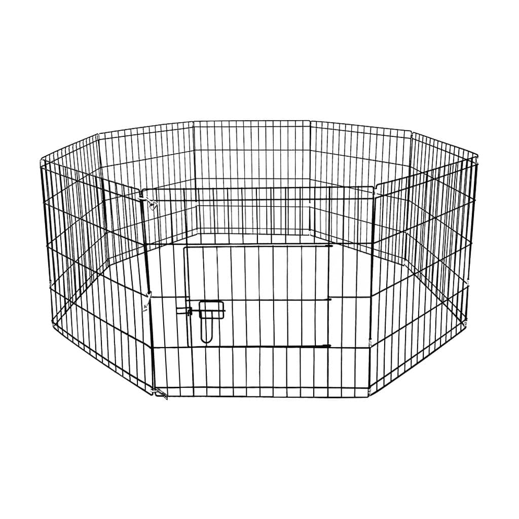 EleTab Exercise Pen for Small Dog and Pet, 8 Panel DIY Portable Puppy Playpen, Black Metal Wire Indoor Outdoor Fence with Door, Height-24 inches