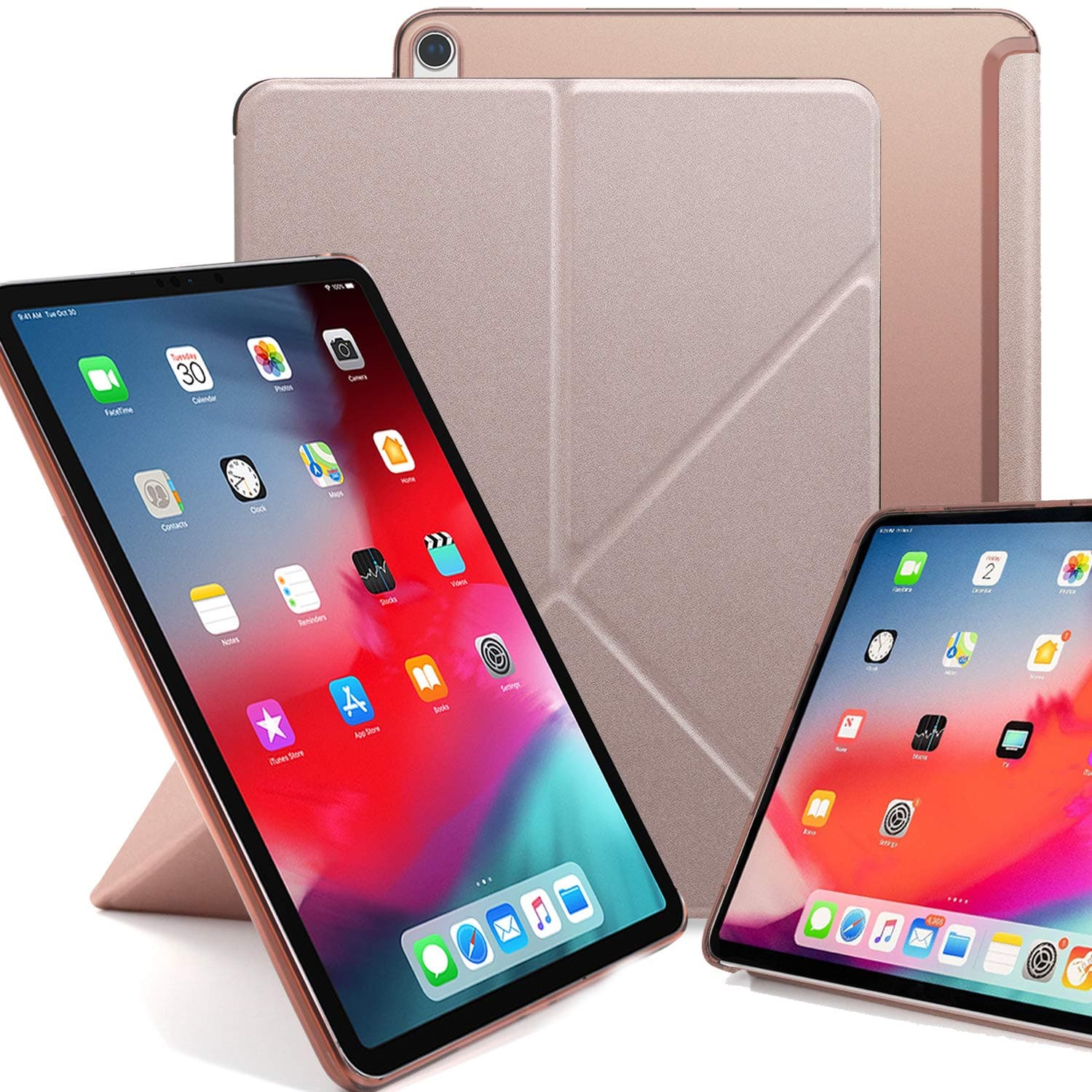 KHOMO Horizontal and Vertical Display Stand Capable Cover for iPad Pro 12.9 Inch Case 3rd Generation (Released 2018) - Dual Origami Series - See Through Back - Rose Gold