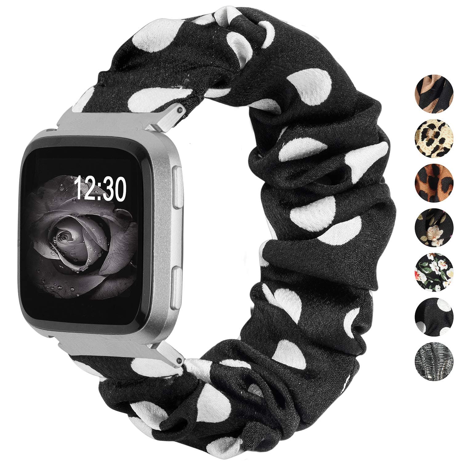 TOYOUTHS Scrunchie Bands Compatible with Fitbit Versa/Versa 2/Versa Lite Special Edition Women Girl Elastic Stretch Fabric Strap Pattern Printed Scrunchy Replacement Bracelet Wristband Accessories