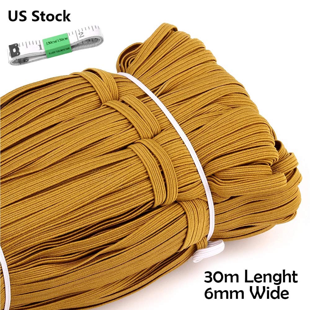Heflashor 1/4" 32.8Yards Elastic Cord Earloop for Face Cover Elastic Loop Ear Rope Stretch Flat String Craft Project Tape Measure Bracelet String Trim for Crafting Hanging Making