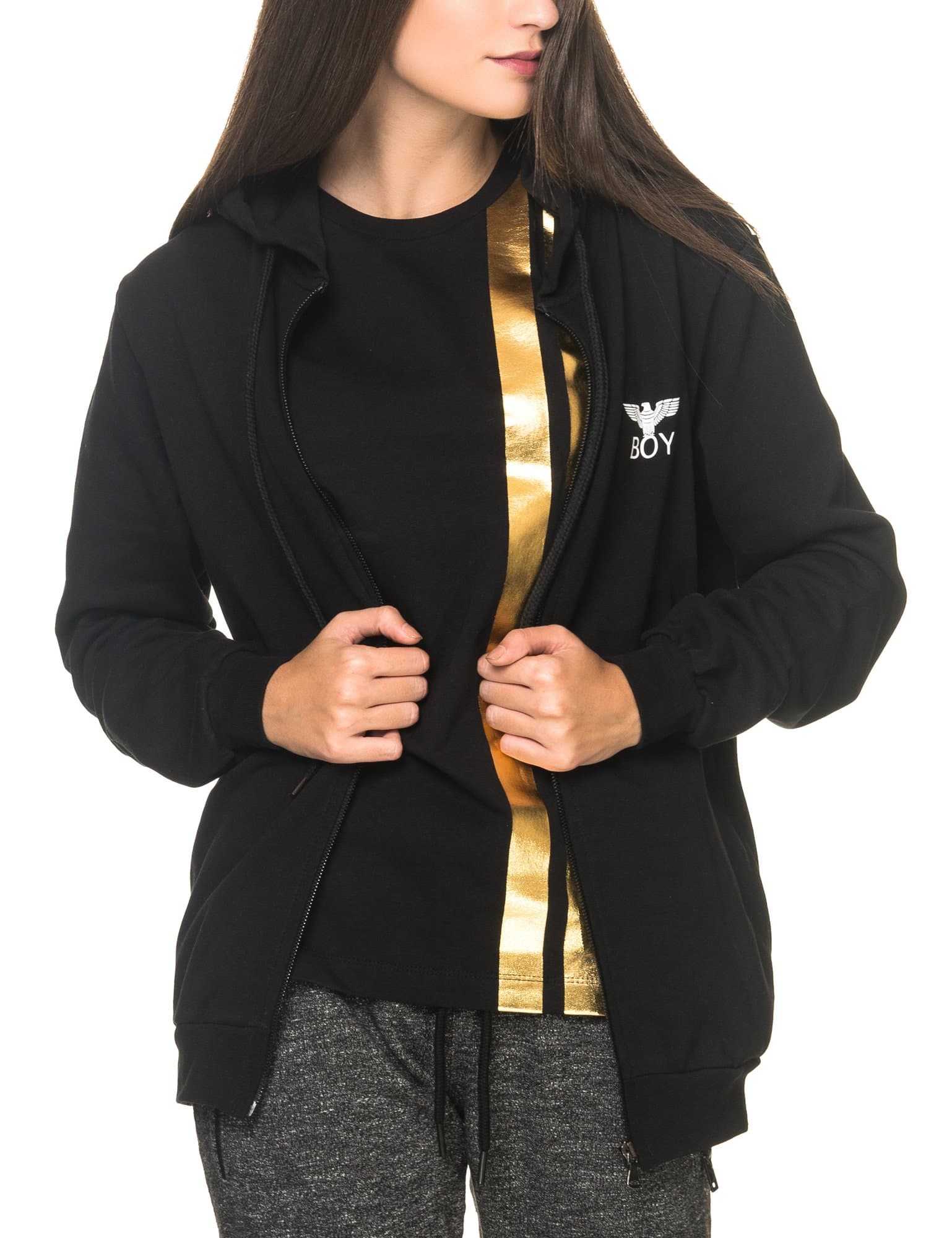 FELPA BOY LONDON BASIC CON ZIP E CAPPUCCIO LOGO DIETRO