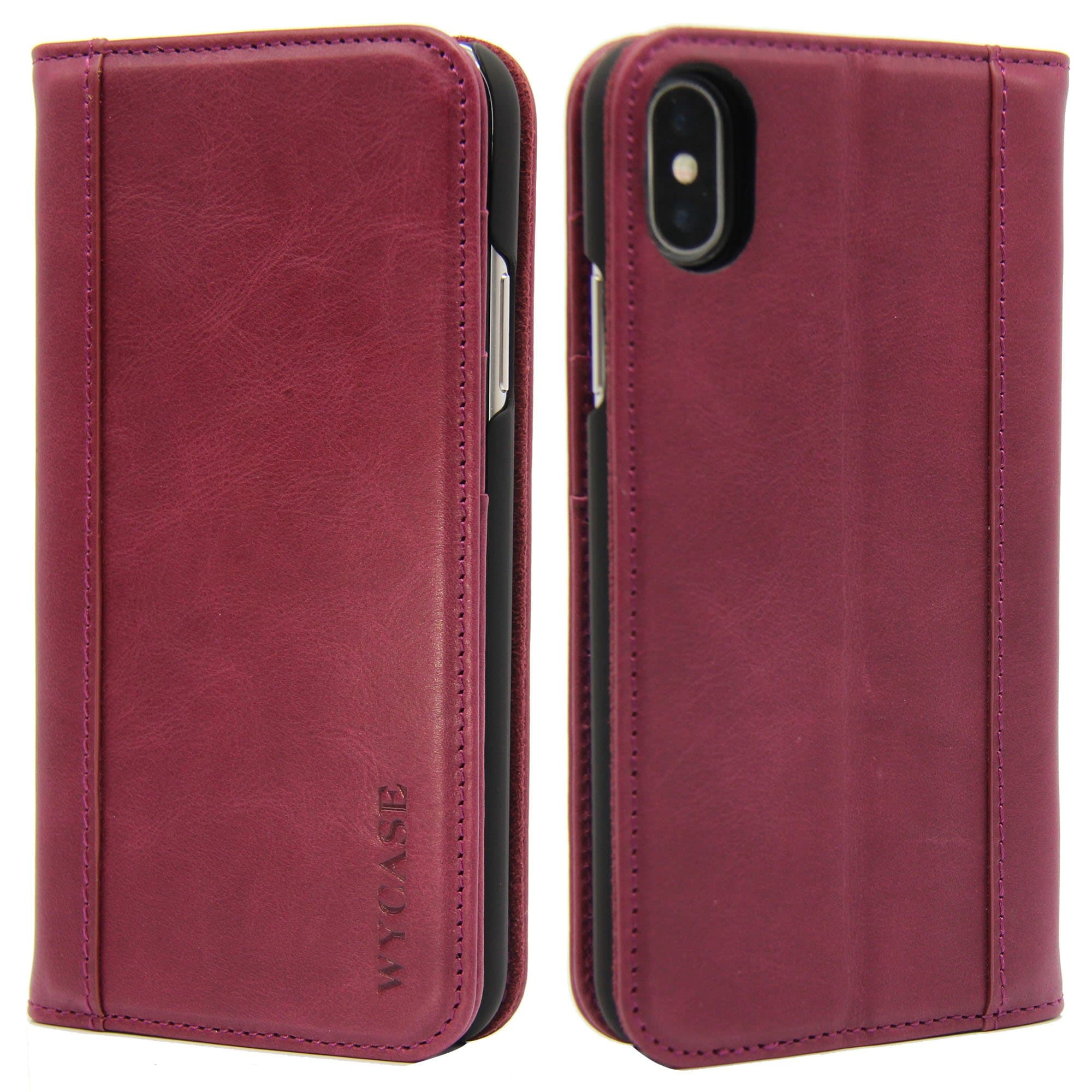 WYCASE® iPhone X Case,iPhone 10 Case Notebook Folio Genuine Leather Cover Case With Stand Function for iPhone X/10 Case Magnet Type Purple