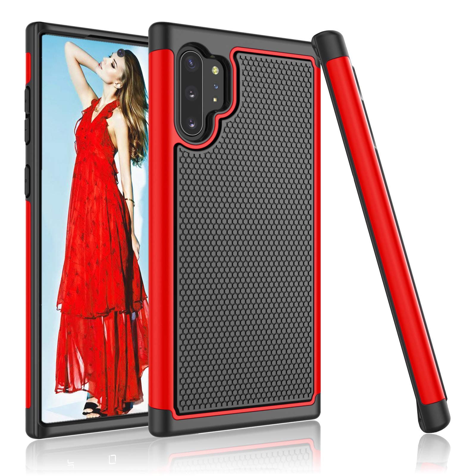 Njjex Case for Samsung Galaxy Note 10 Plus, for Note 10+ Plus 5G Case (2019), [Nveins] Hybrid Dual Layers Hard Plastic Back + Soft Silicone Rubber Armor Defender Shockproof Slim Phone Cover [Red]