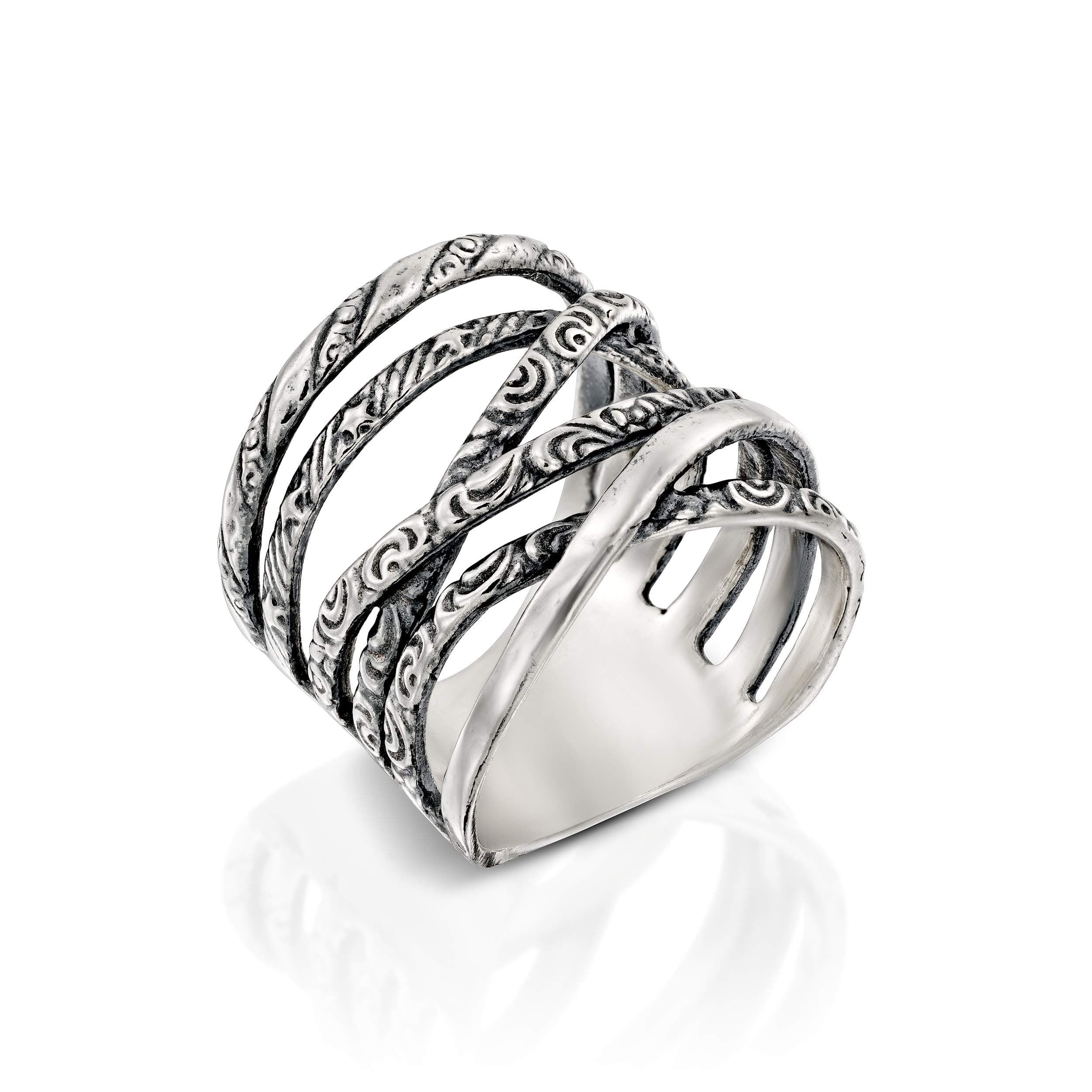 PZ 925 Sterling Silver Multi-Texture Highway Ring