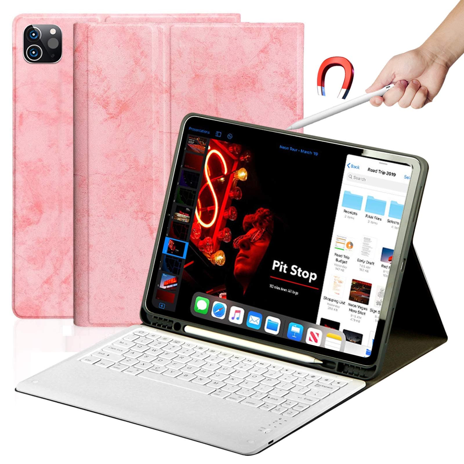 BLIENCE Keyboard Case for iPad Pro 12.9 4th Gen (2020)/3rd Generation (2018),Auto Wake/Sleep, Smart Tablet Folio Cover Built-in Pen Holder,Protective Case with Detachable Wireless Keyboard