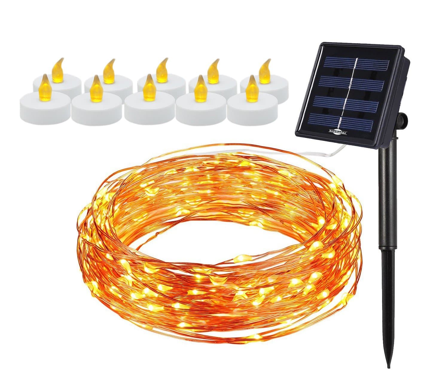 (Bundle Set) Solar Powered 100 LEDs 33ft String Light and 10 Pieces Battery Powered FlamelessLED Candles Starry String Lights Copper Wire Lights Ambiance Lighting Gardens Christmas Party