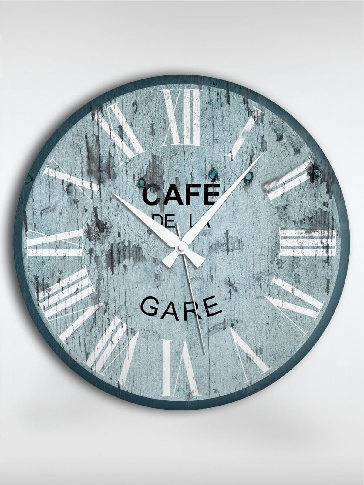 Vintage Wall Clock Bella blue grey 24 inch silent clockwork