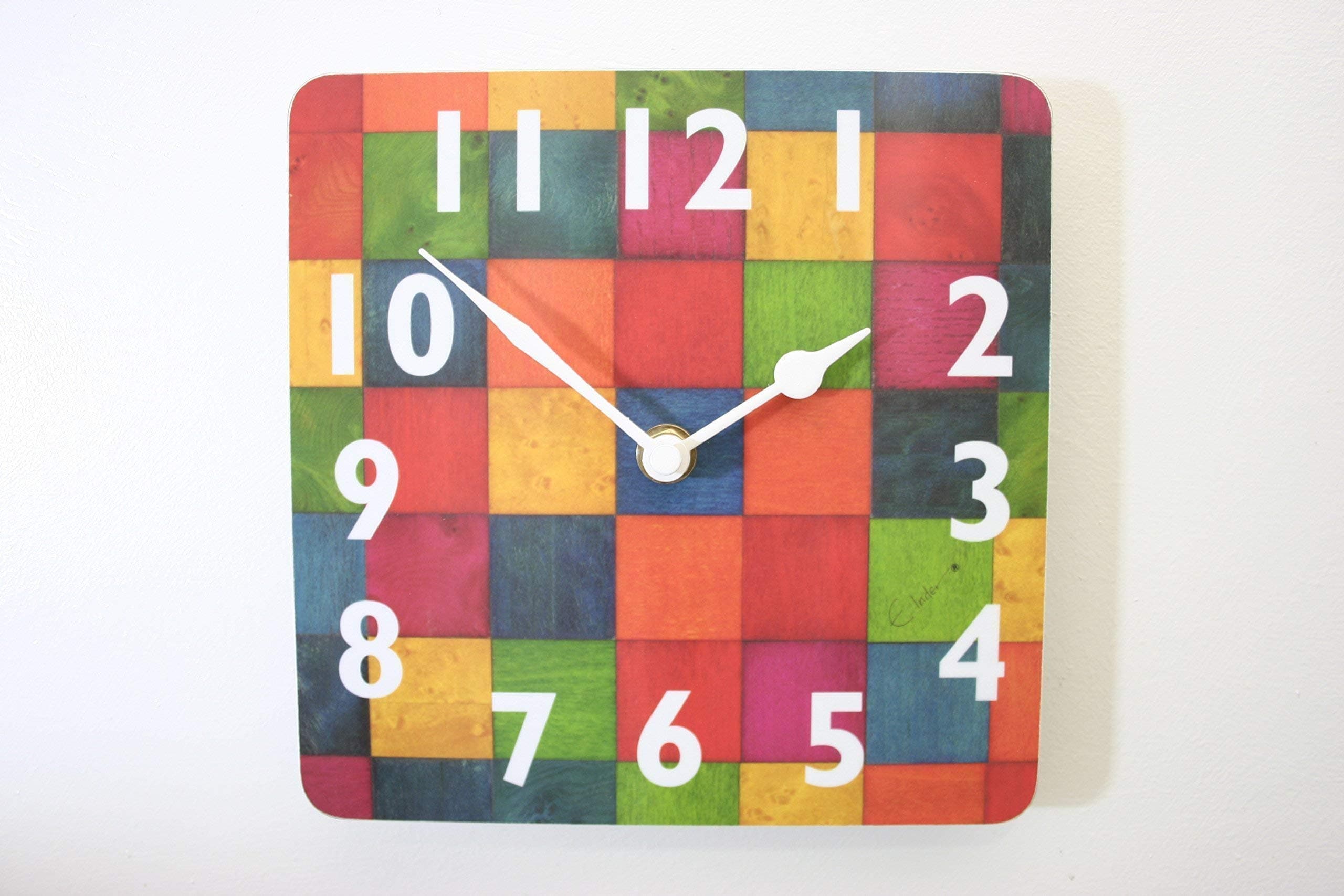 Rainbow Wall Clock Melamine. E Inder Designs made in UK