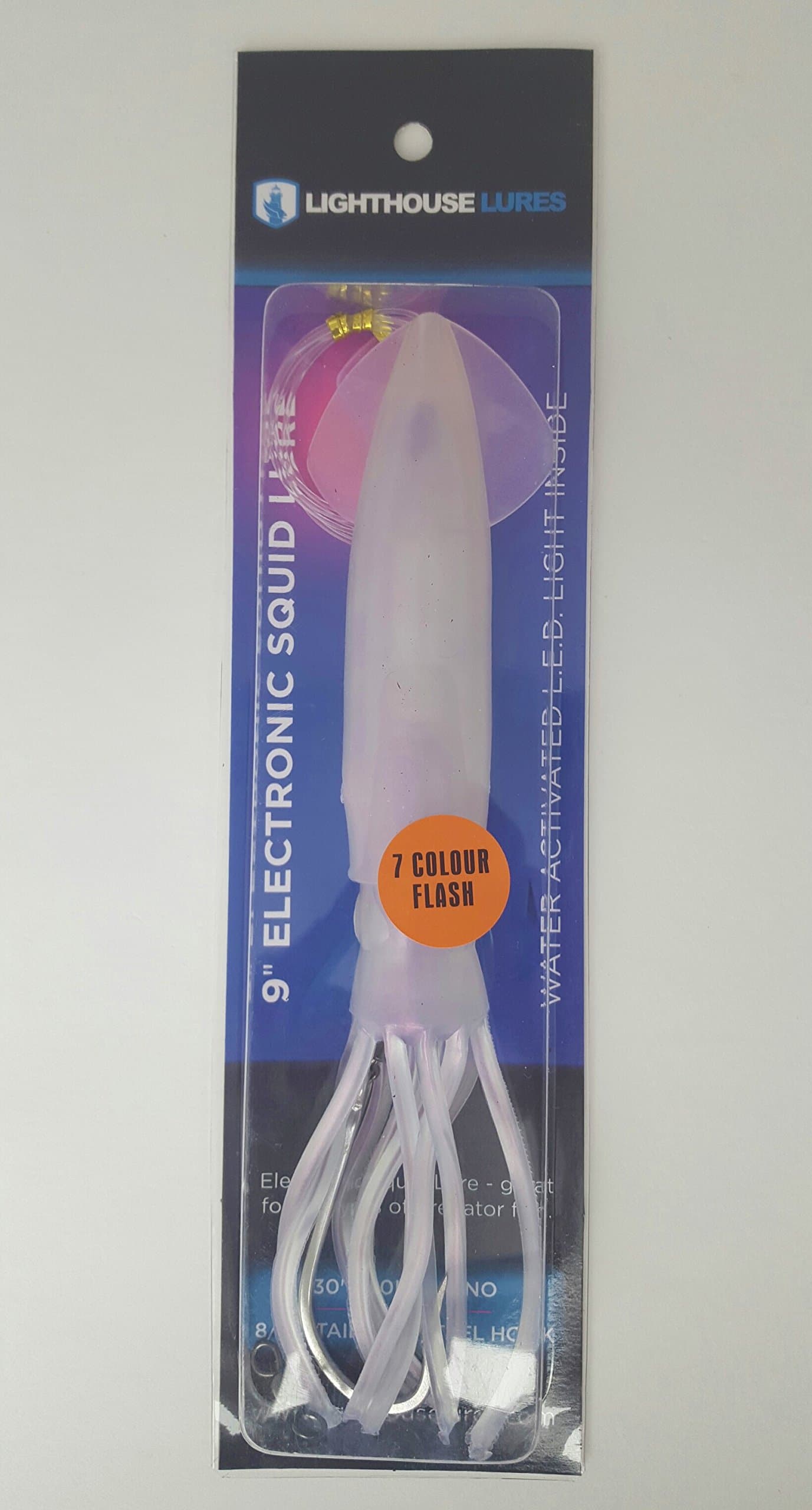9" Electronic Squid Lures (White with 7 Color Flash LED Light)