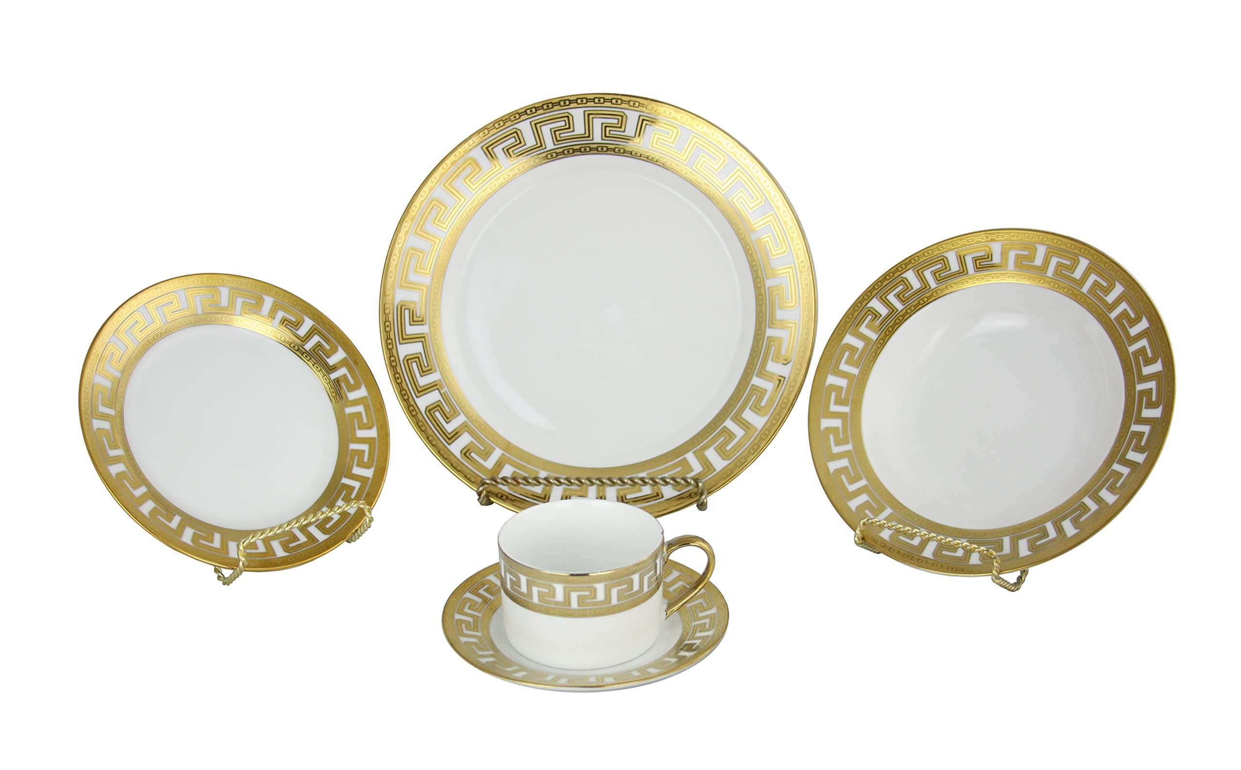 Greek Key Gold Elegant 40 Piece Dinnerware Set