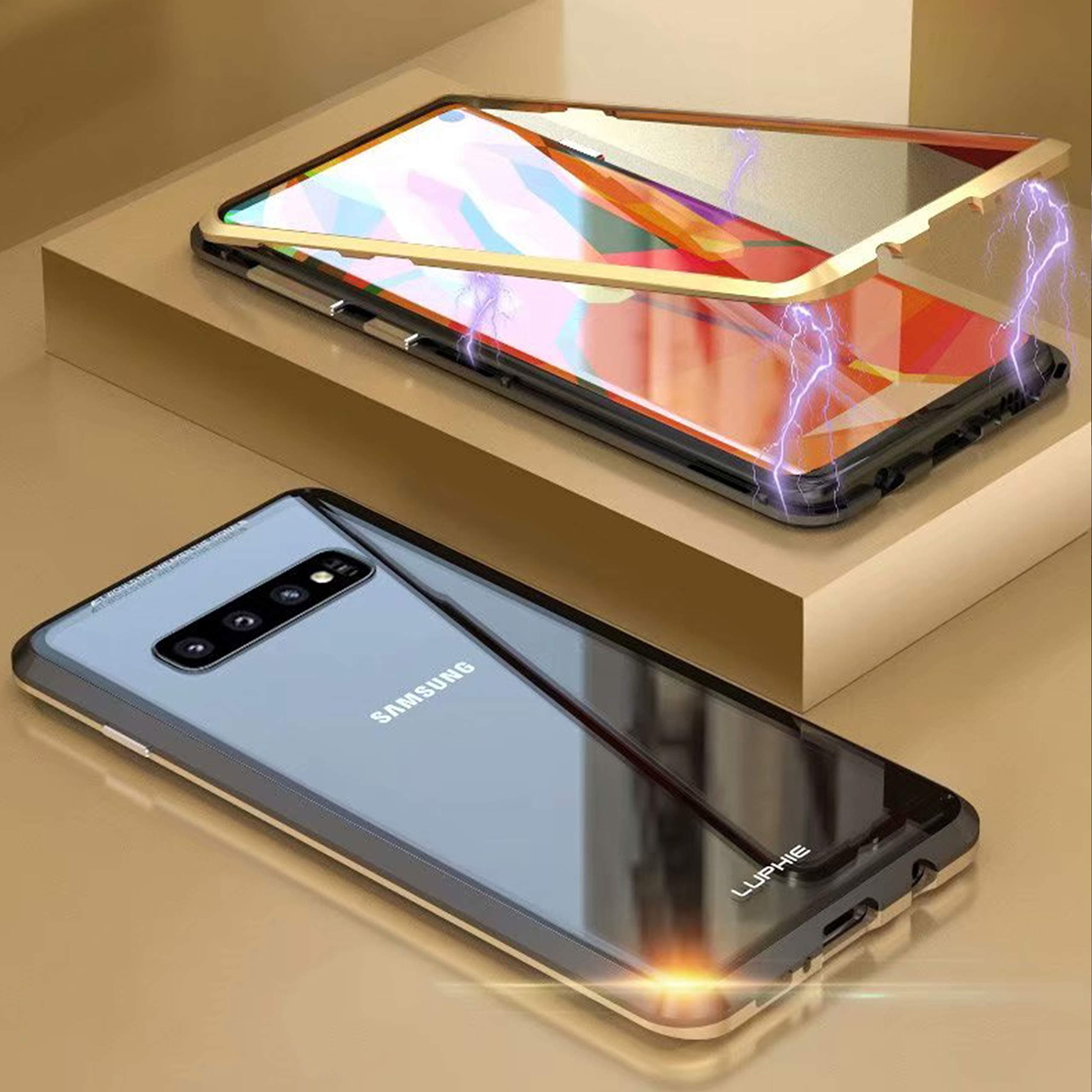 360° Case for Samsung Galaxy S10+/S10 Plus Case,[Back of Clear Touchable Strong HD Ultra-Thin Tempered Glass] with Magnetic Metal Frame Adsorption Protection Cover