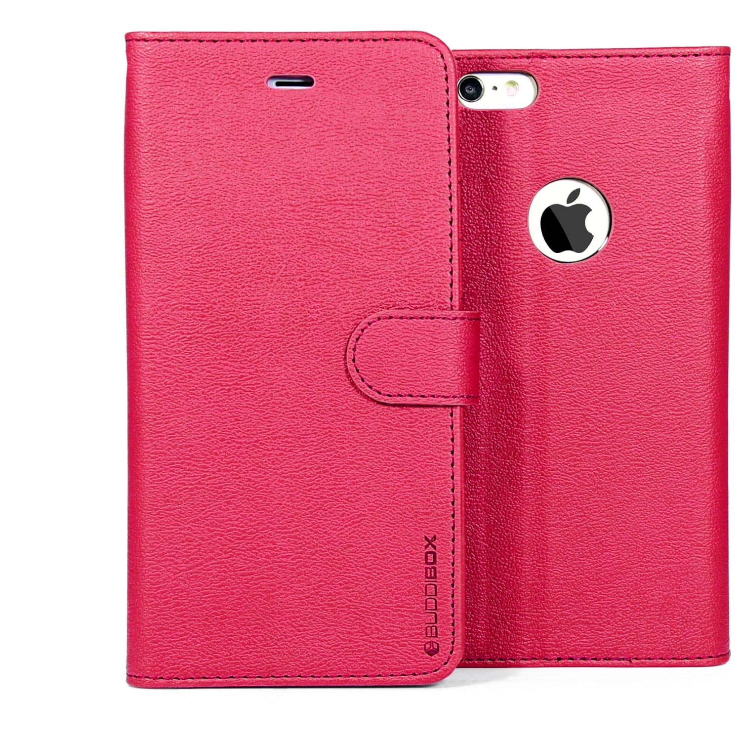 iPhone 6 Case, BUDDIBOX [Wallet Case] Premium PU Leather Wallet Case with [Kickstand] Card Holder and ID Slot for Apple iPhone 6, (Pink with White)