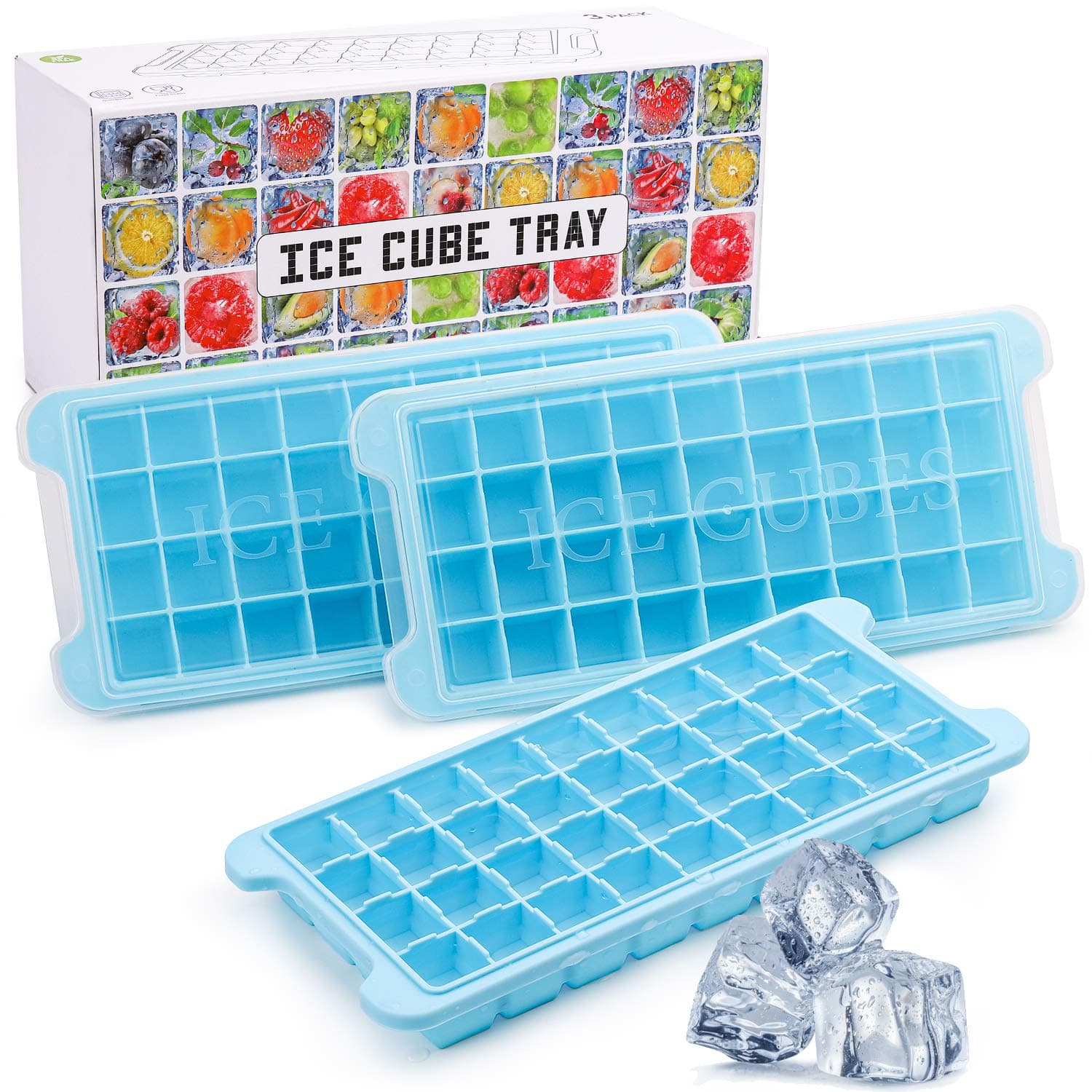 Ice Cube Trays Silicone Ice Cube Molds with Lids 3 Pack 108 Mini Small Square Ice Cubes,Easy Release Reusable and BPA Free Ice Cube Maker for Whiskey Storage,Cocktail,Beverages